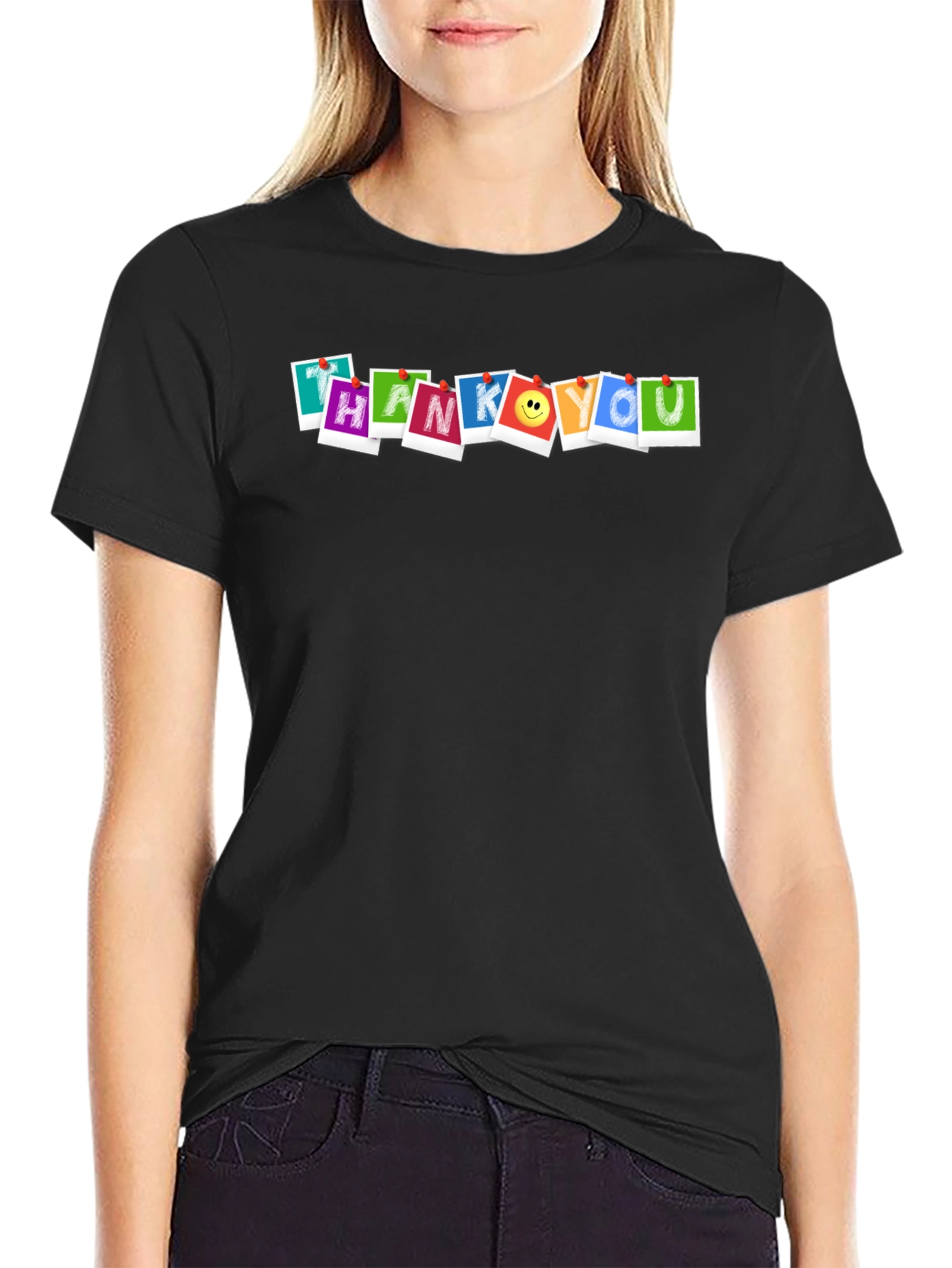 Thank You Graphic Print Black T-Shirt