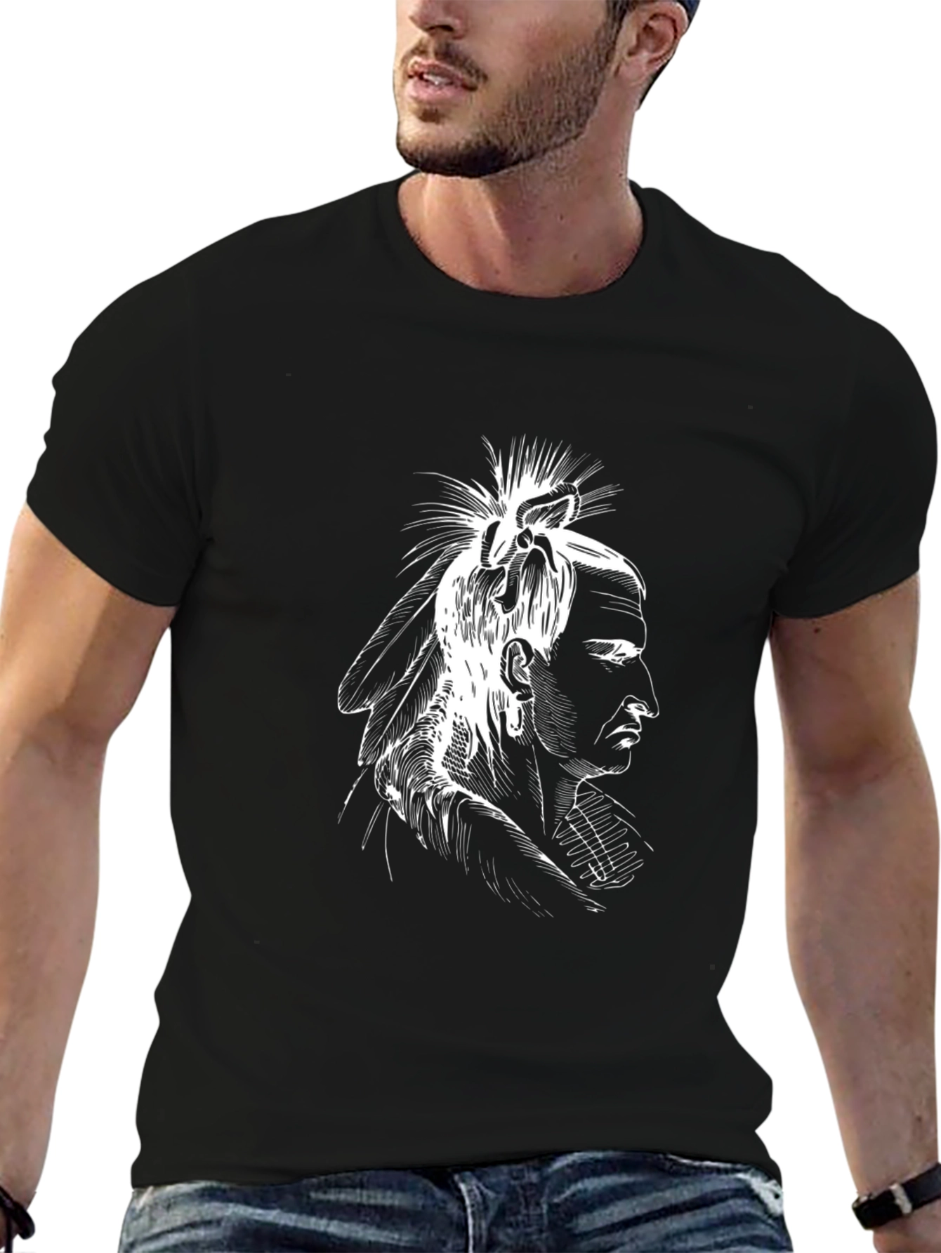 Native American Chief Graphic Tee - Black