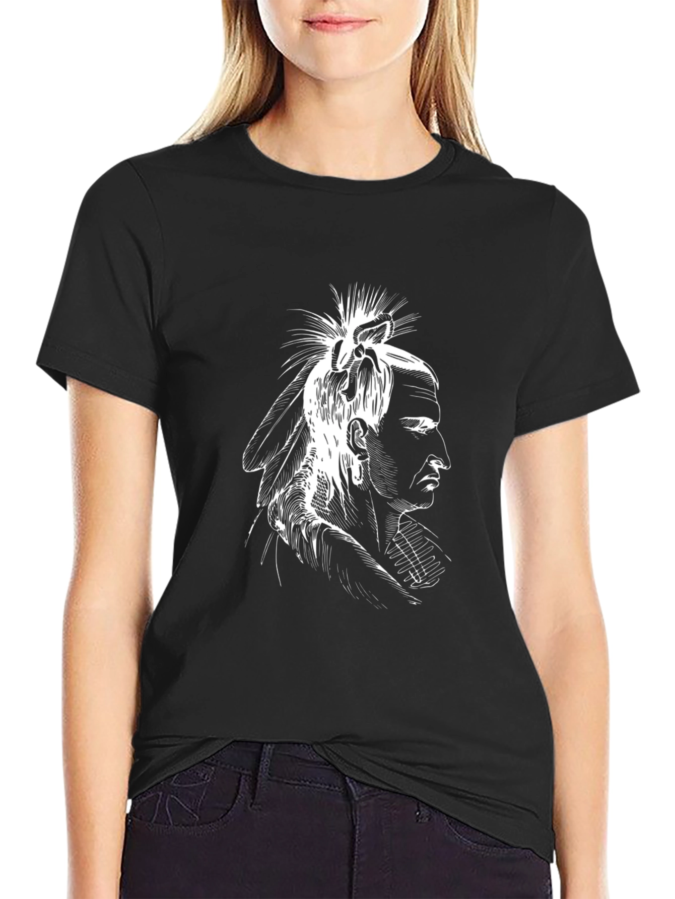 Native American Chief Graphic Tee - Black