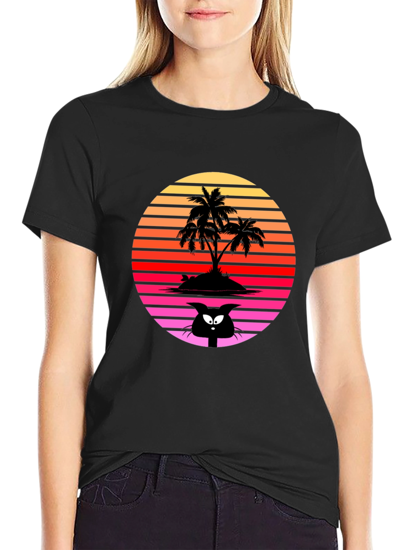 Retro Palm Tree Cat T-Shirt