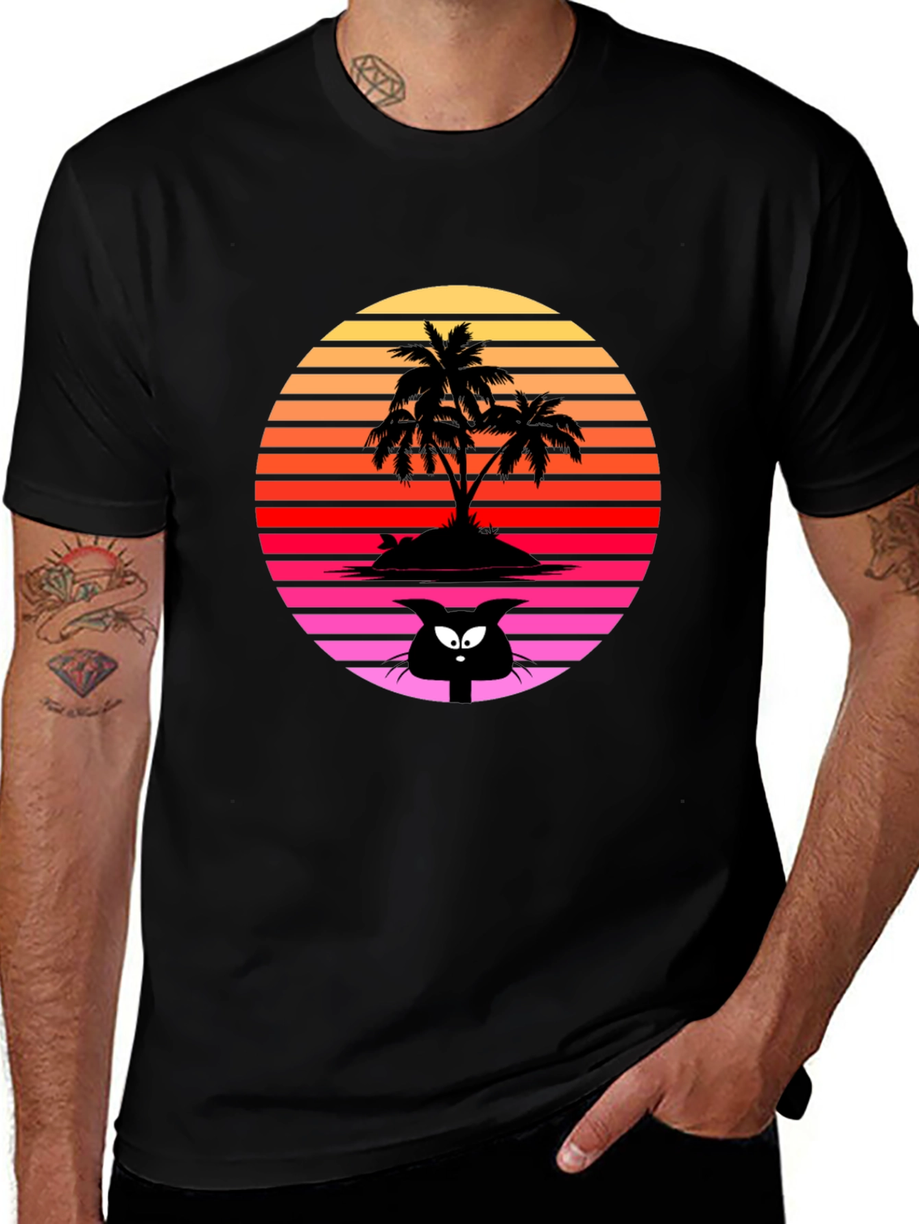 Retro Palm Tree Cat T-Shirt