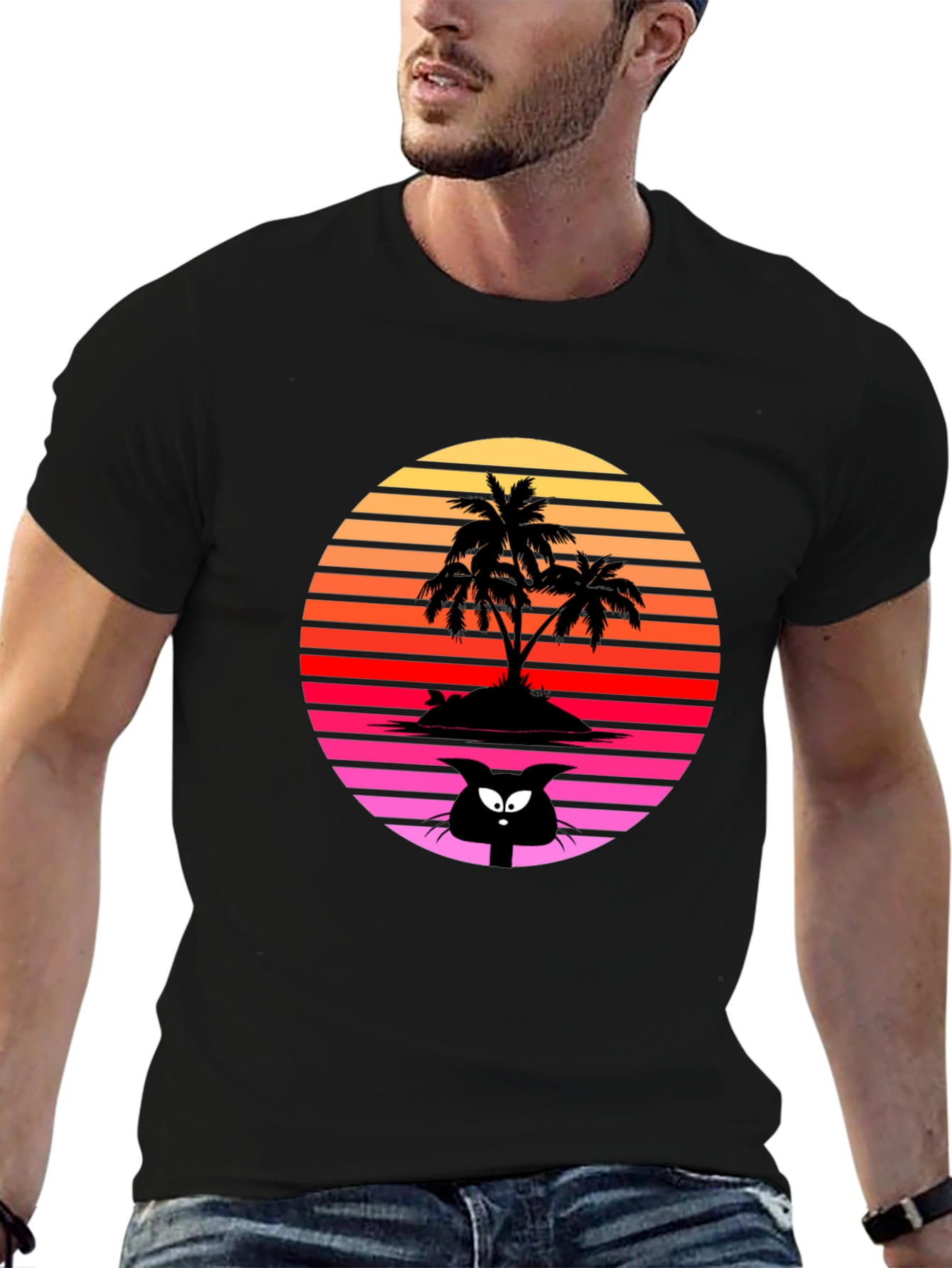 Retro Palm Tree Cat T-Shirt