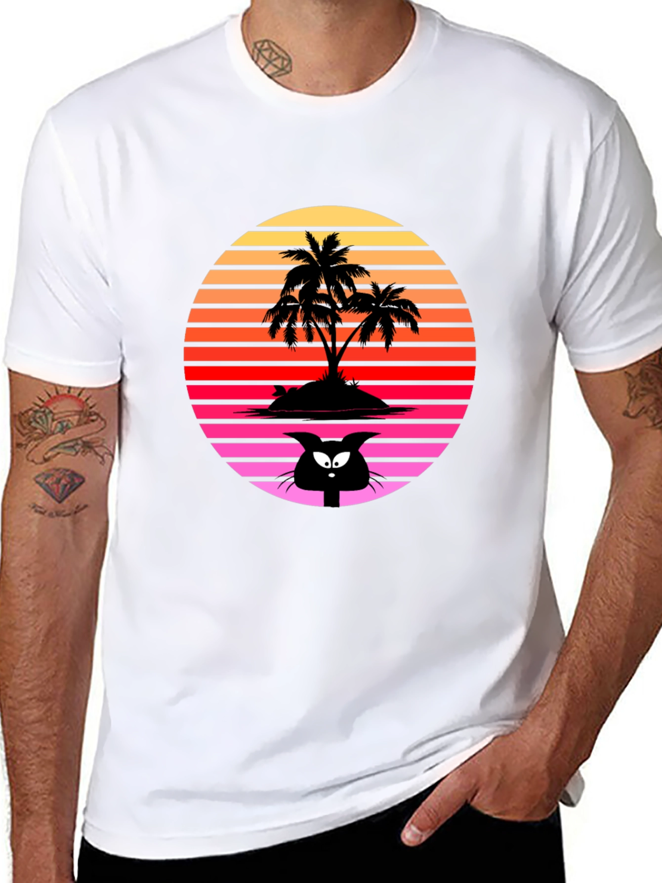 Retro Palm Tree Cat T-Shirt