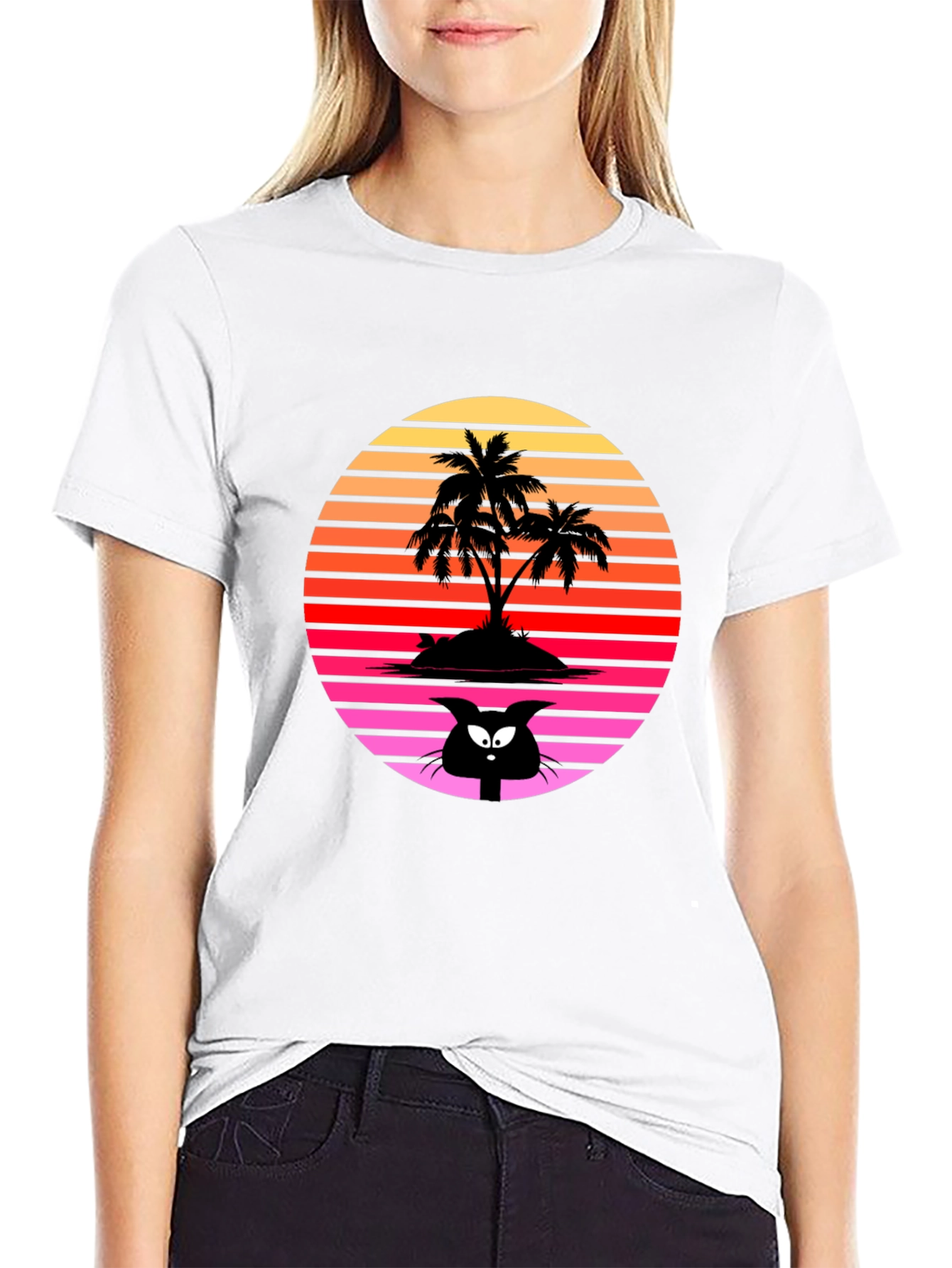 Retro Palm Tree Cat T-Shirt