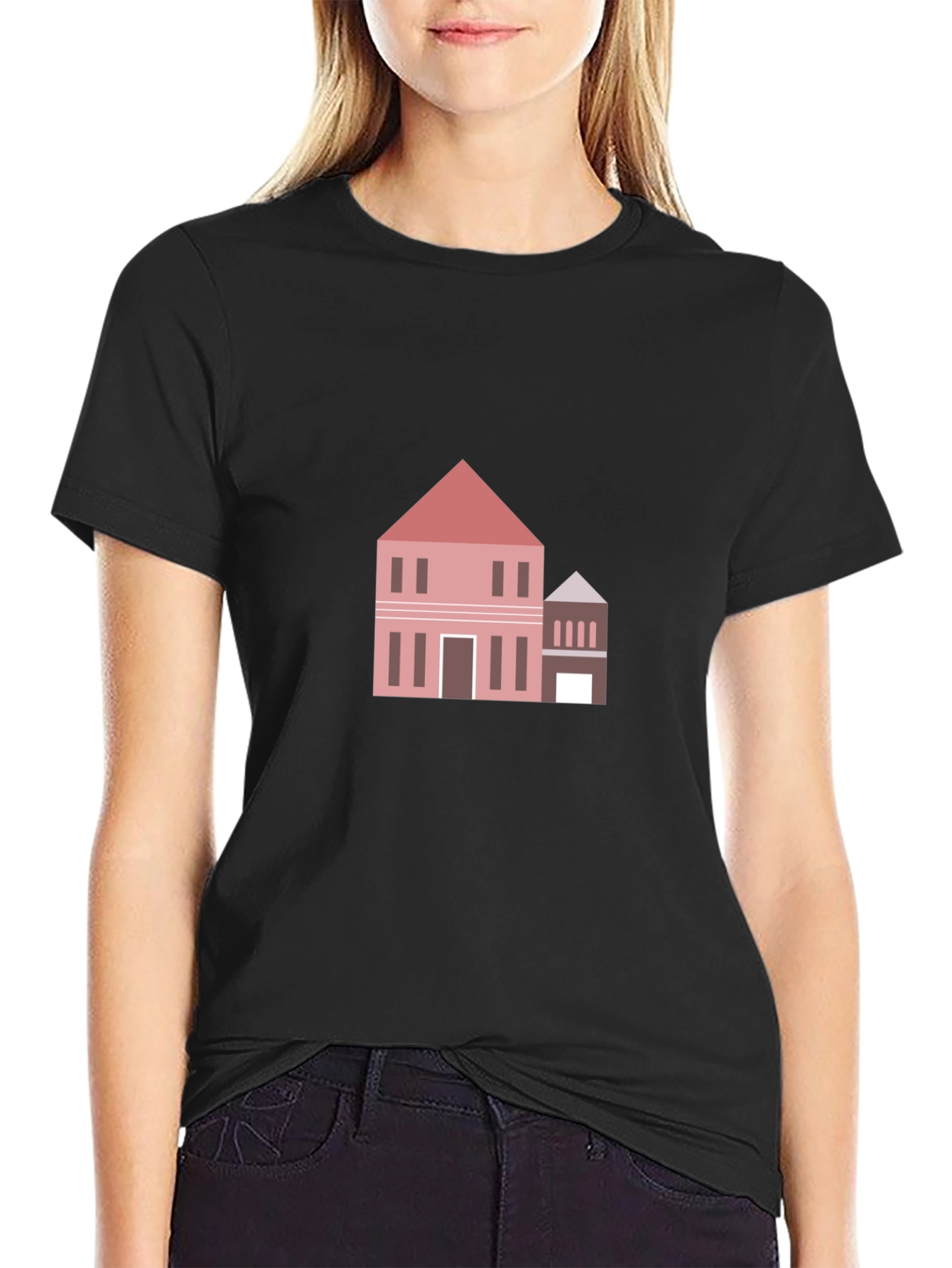 Modern House Graphic Tee - Black Cotton Casual Shirt