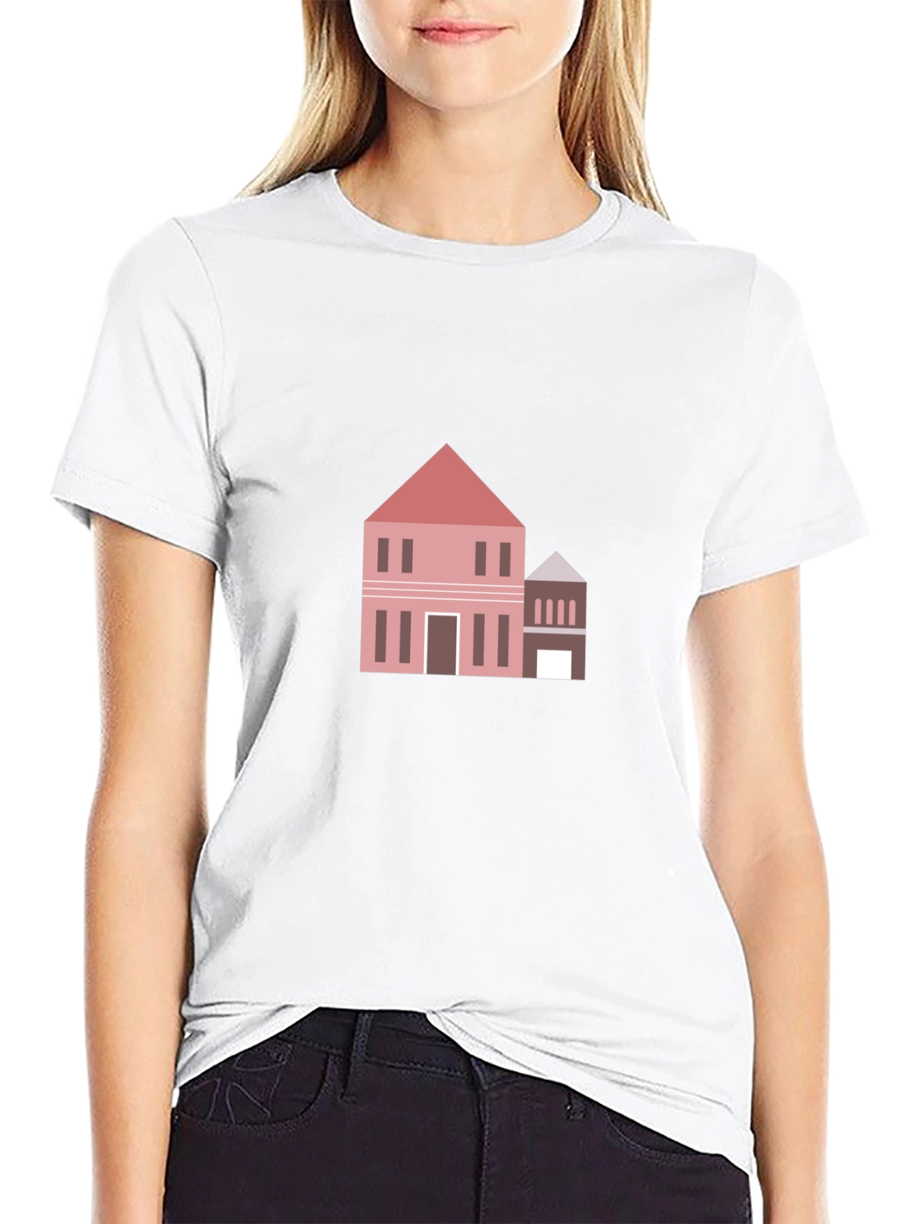 Modern House Graphic Tee - Black Cotton Casual Shirt