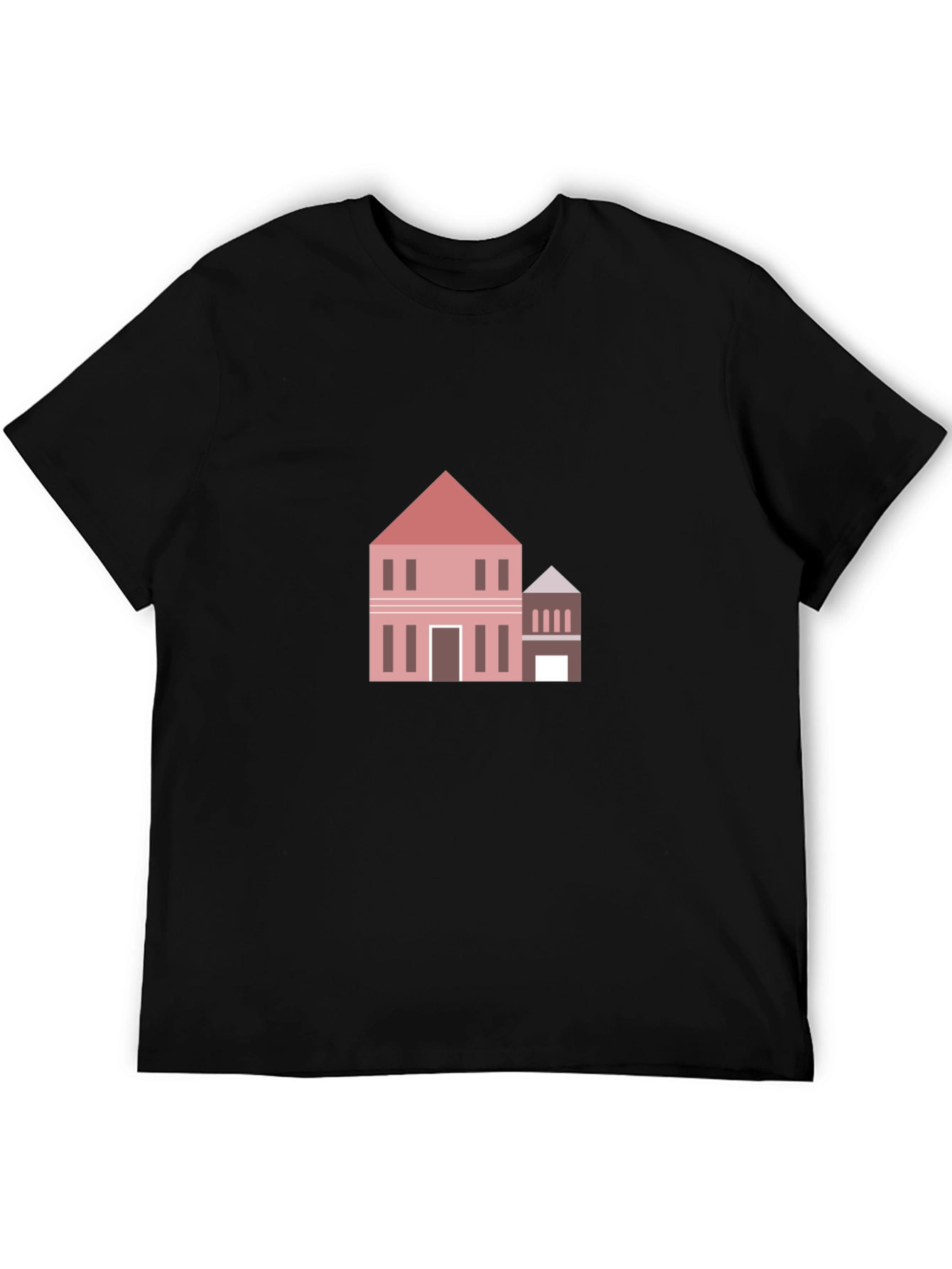 Modern House Graphic Tee - Black Cotton Casual Shirt