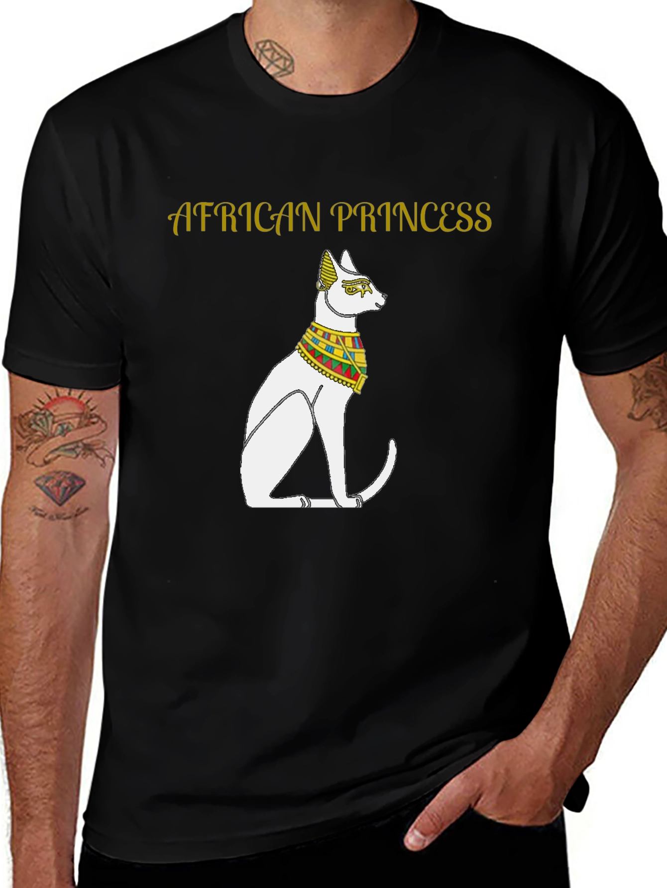 African Princess Cat T-Shirt - Black Cotton Tee