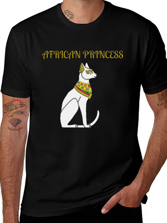 African Princess Cat T-Shirt - Black Cotton Tee