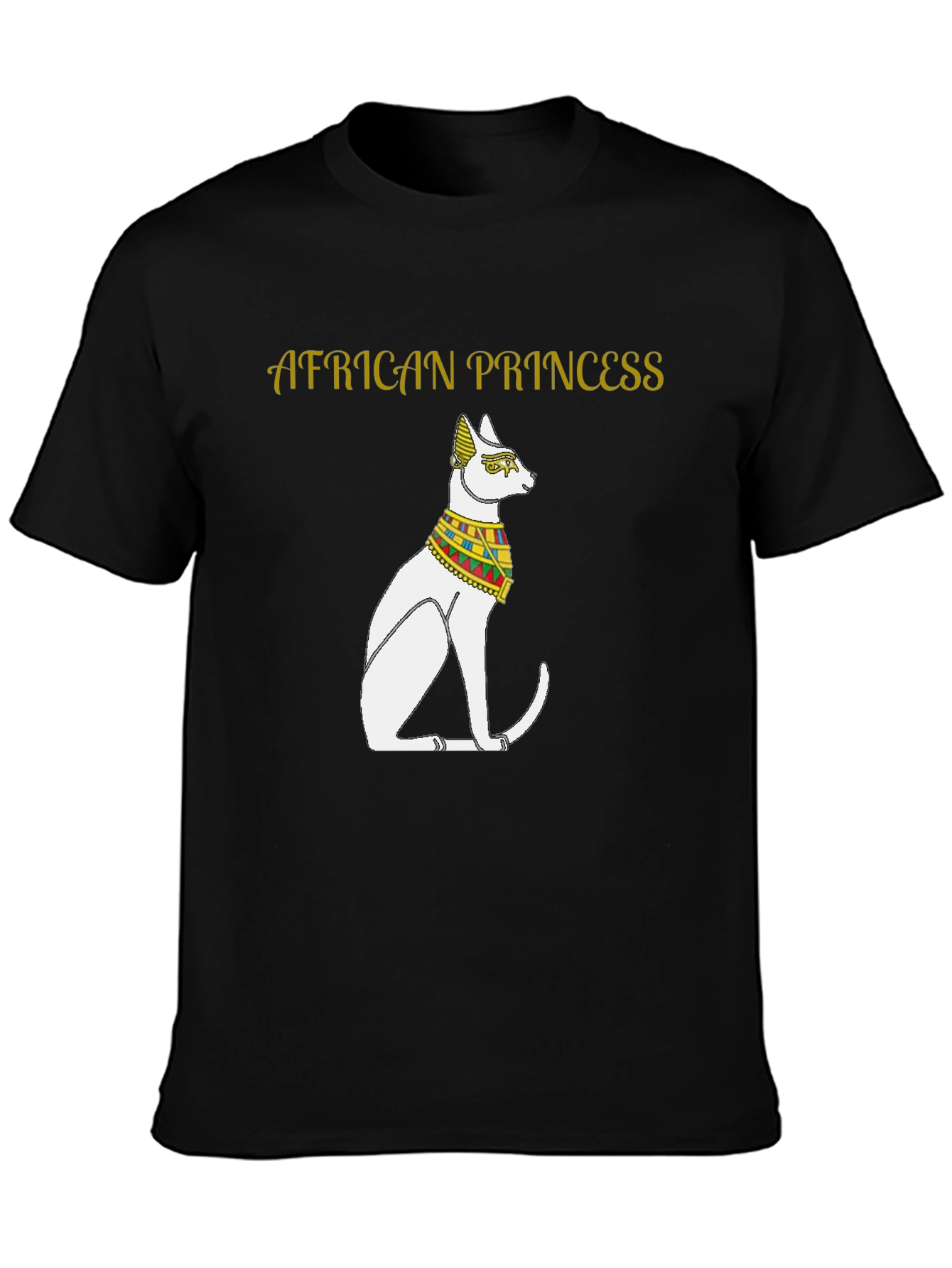 African Princess Cat T-Shirt - Black Cotton Tee