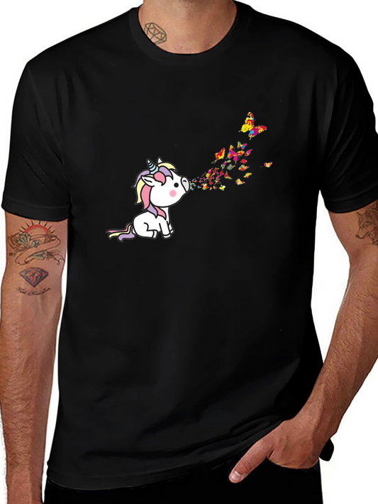 Unicorn Butterfly Rainbow T-Shirt - Mens Black Tee