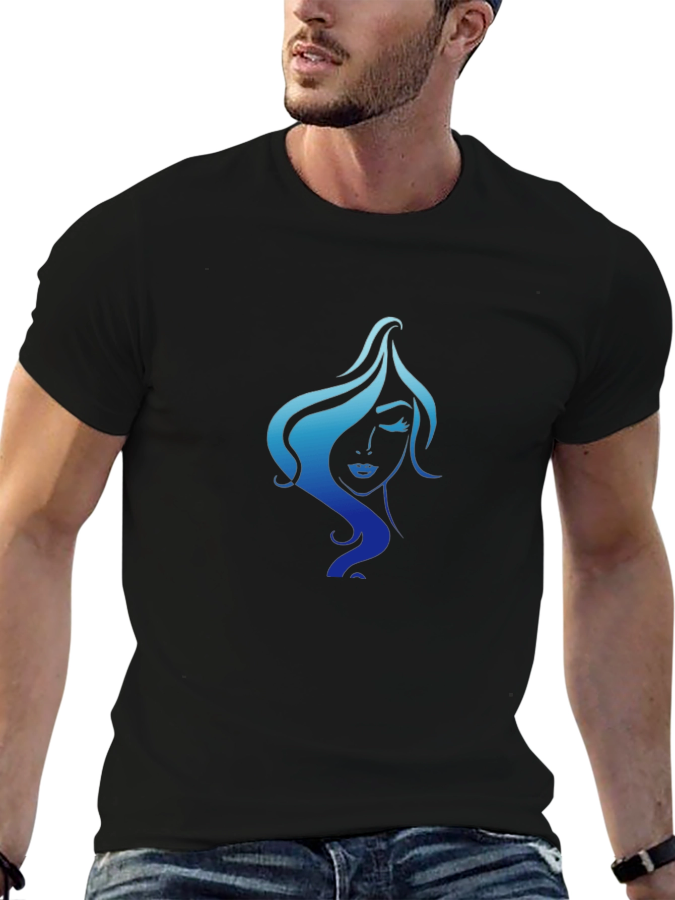 Elegant Woman Graphic Tee - Black Cotton T-Shirt