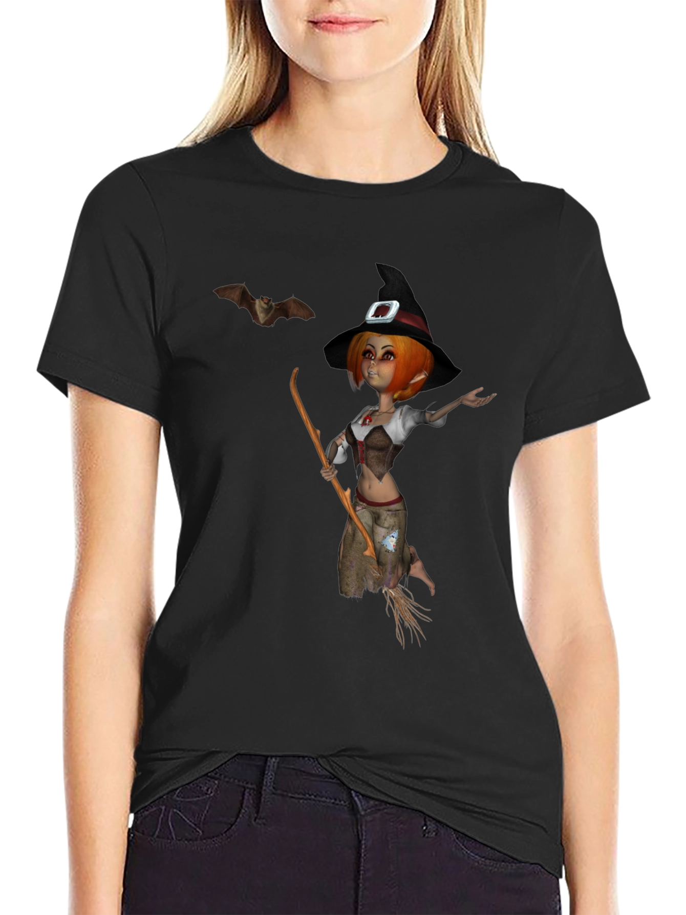 Whimsical Witch Graphic T-Shirt - Halloween Style