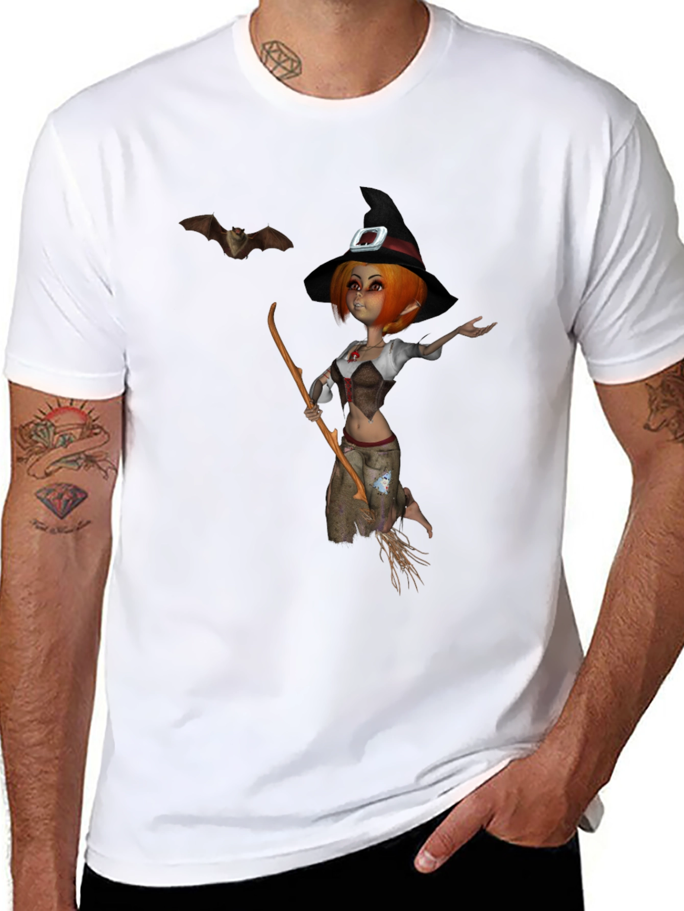 Whimsical Witch Graphic T-Shirt - Halloween Style