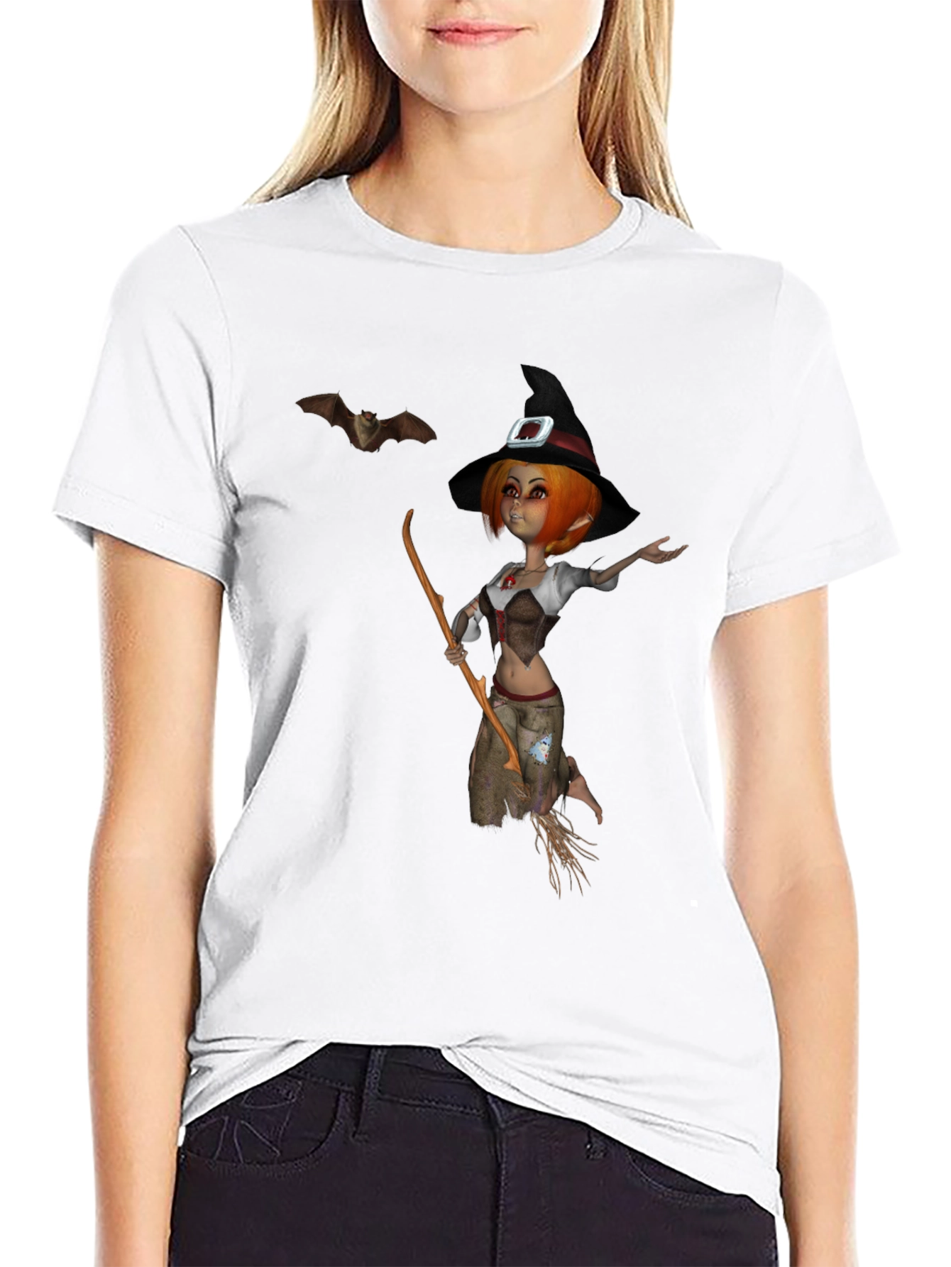 Whimsical Witch Graphic T-Shirt - Halloween Style