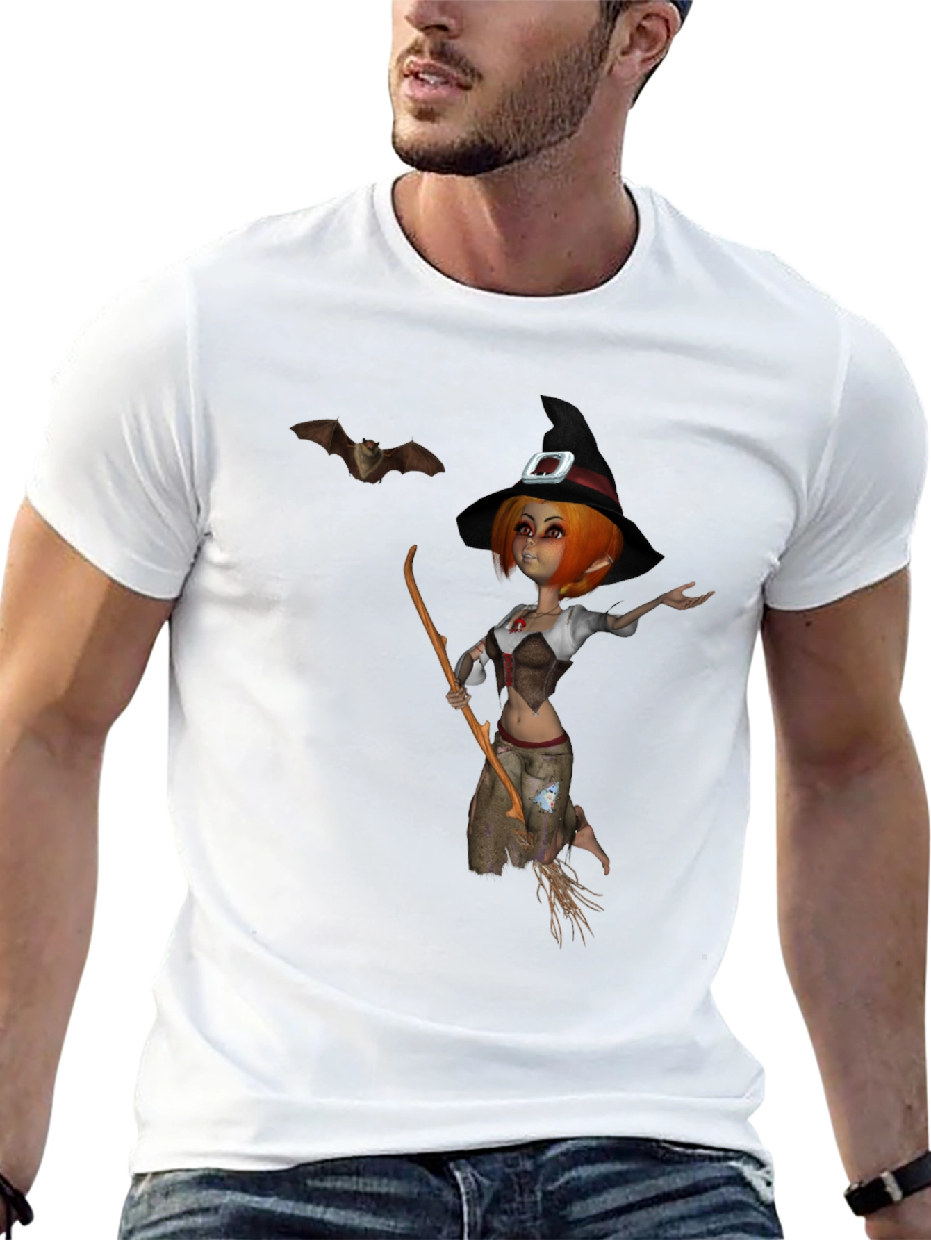 Whimsical Witch Graphic T-Shirt - Halloween Style