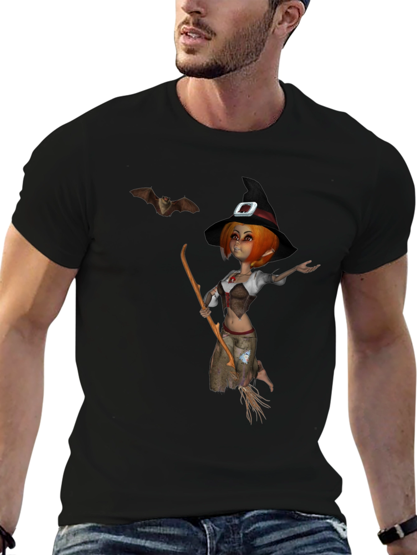 Whimsical Witch Graphic T-Shirt - Halloween Style
