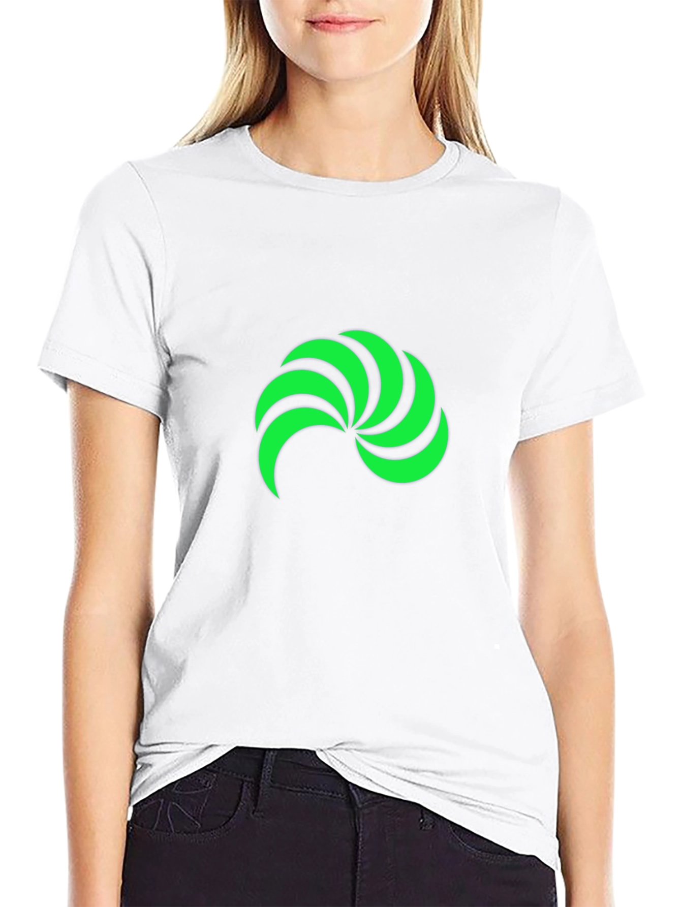 Black T-Shirt with Green Swirl Graphic Print