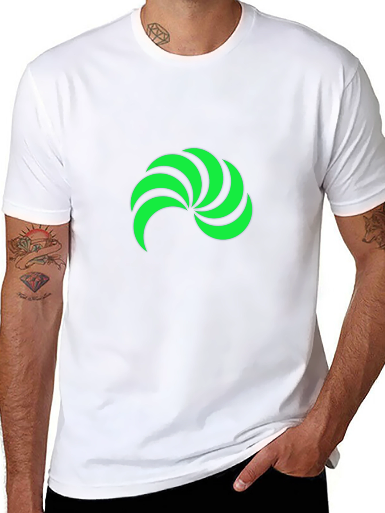 Black T-Shirt with Green Swirl Graphic Print