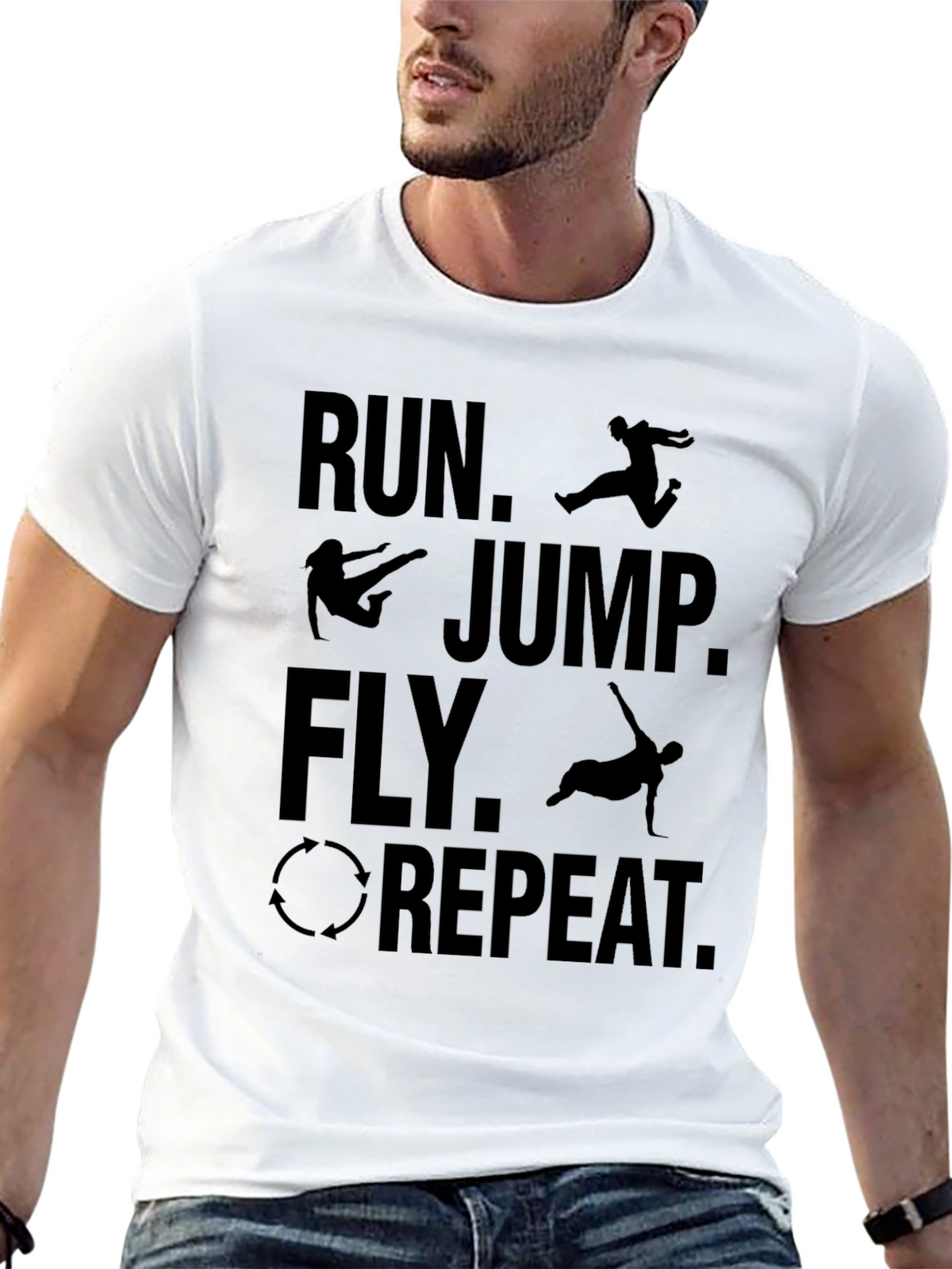 Run Jump Fly Repeat Black Graphic Tee