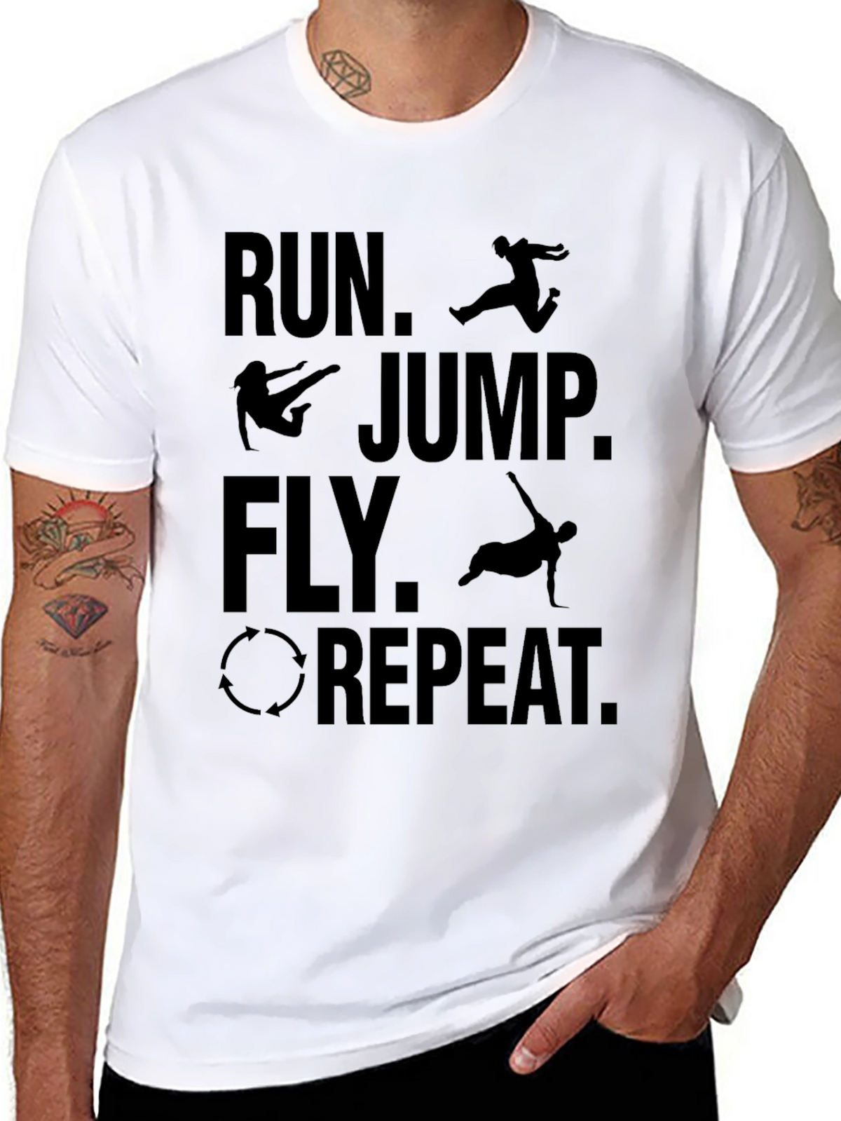 Run Jump Fly Repeat Black Graphic Tee