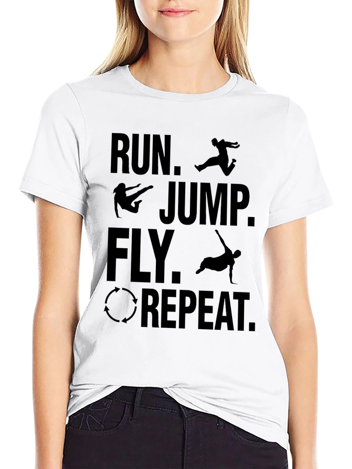 Run Jump Fly Repeat Black Graphic Tee