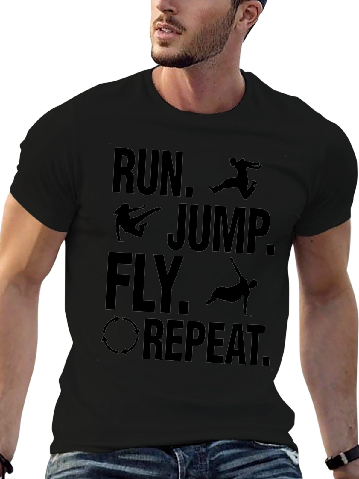 Run Jump Fly Repeat Black Graphic Tee