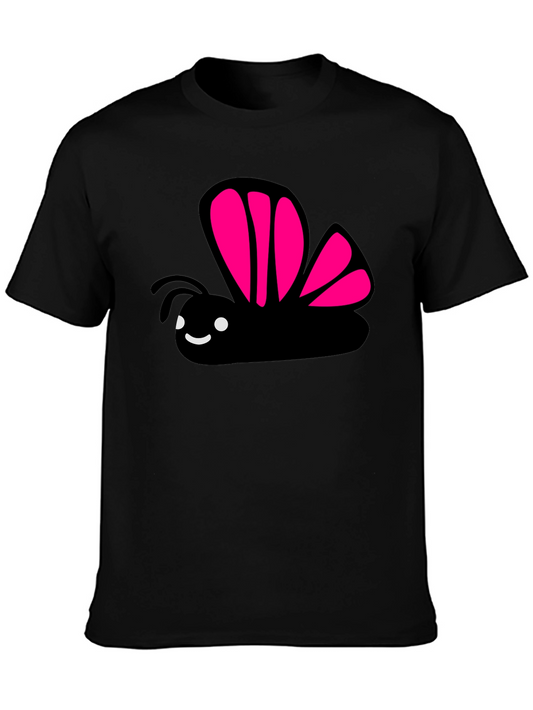 Black Tee with Pink Butterfly Graphic - Cute Casual Top