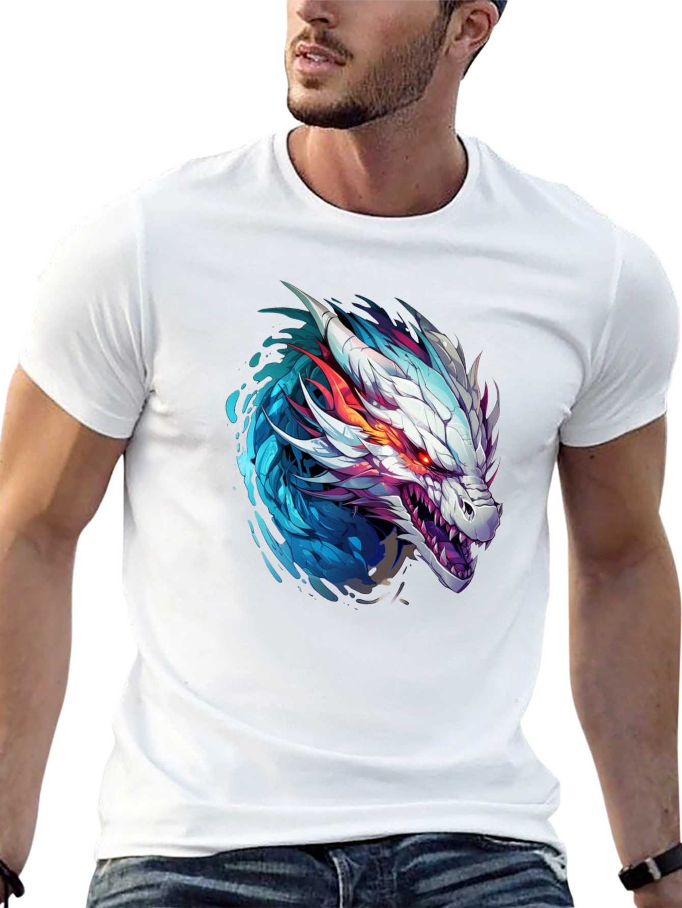 Dragon Head Graphic Print Black T-Shirt