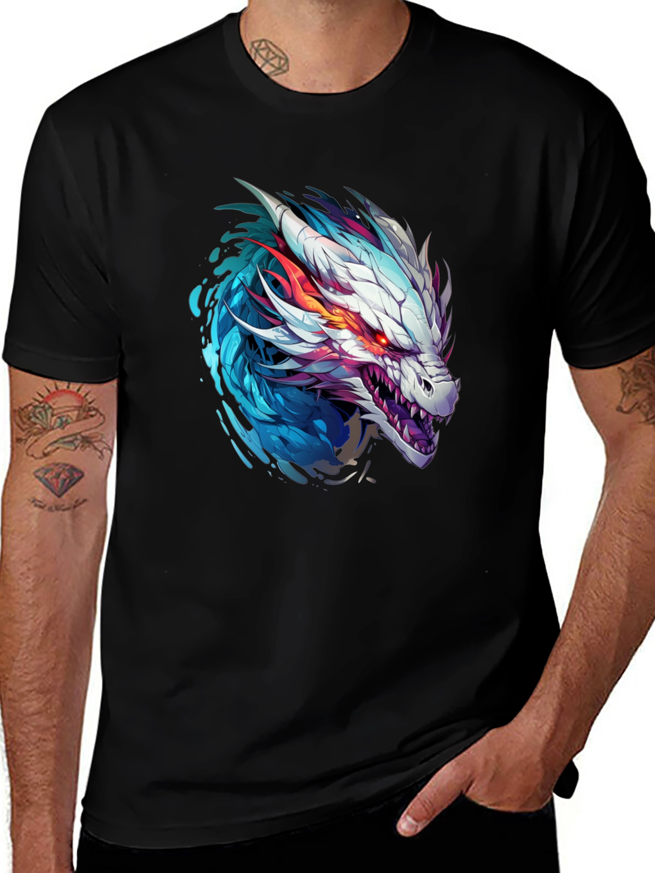 Dragon Head Graphic Print Black T-Shirt