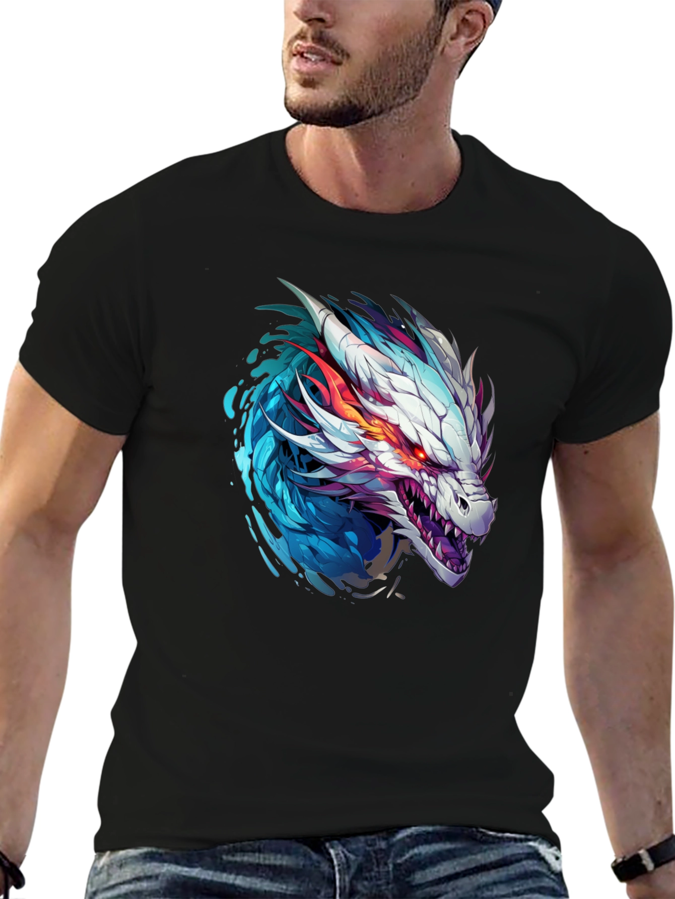 Dragon Head Graphic Print Black T-Shirt