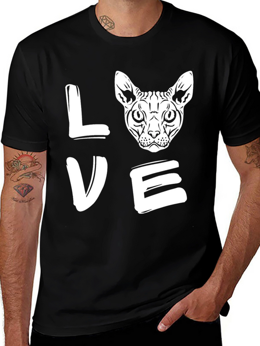 Love Cat T-Shirt - Black Graphic Tee for Cat Lovers