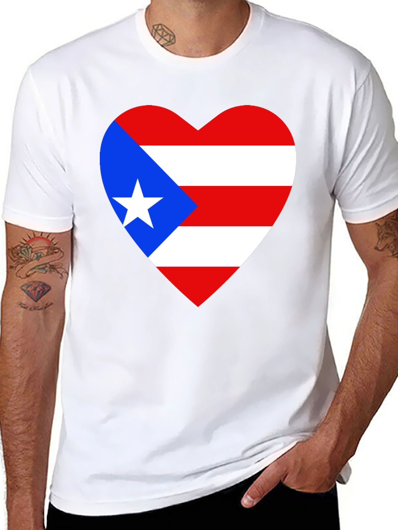 Puerto Rico Heart Flag Graphic T-Shirt - Black
