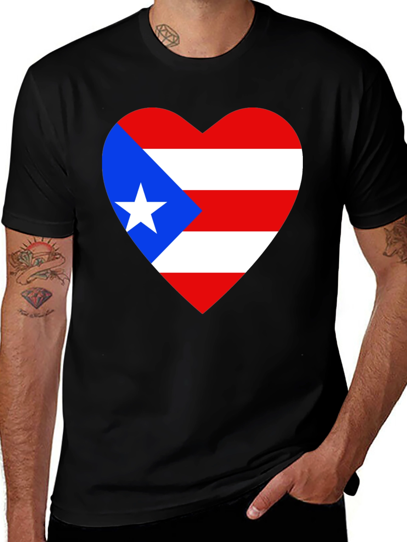 Puerto Rico Heart Flag Graphic T-Shirt - Black