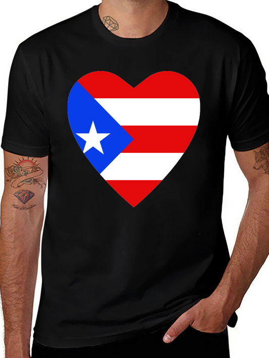 Puerto Rico Heart Flag Graphic T-Shirt - Black
