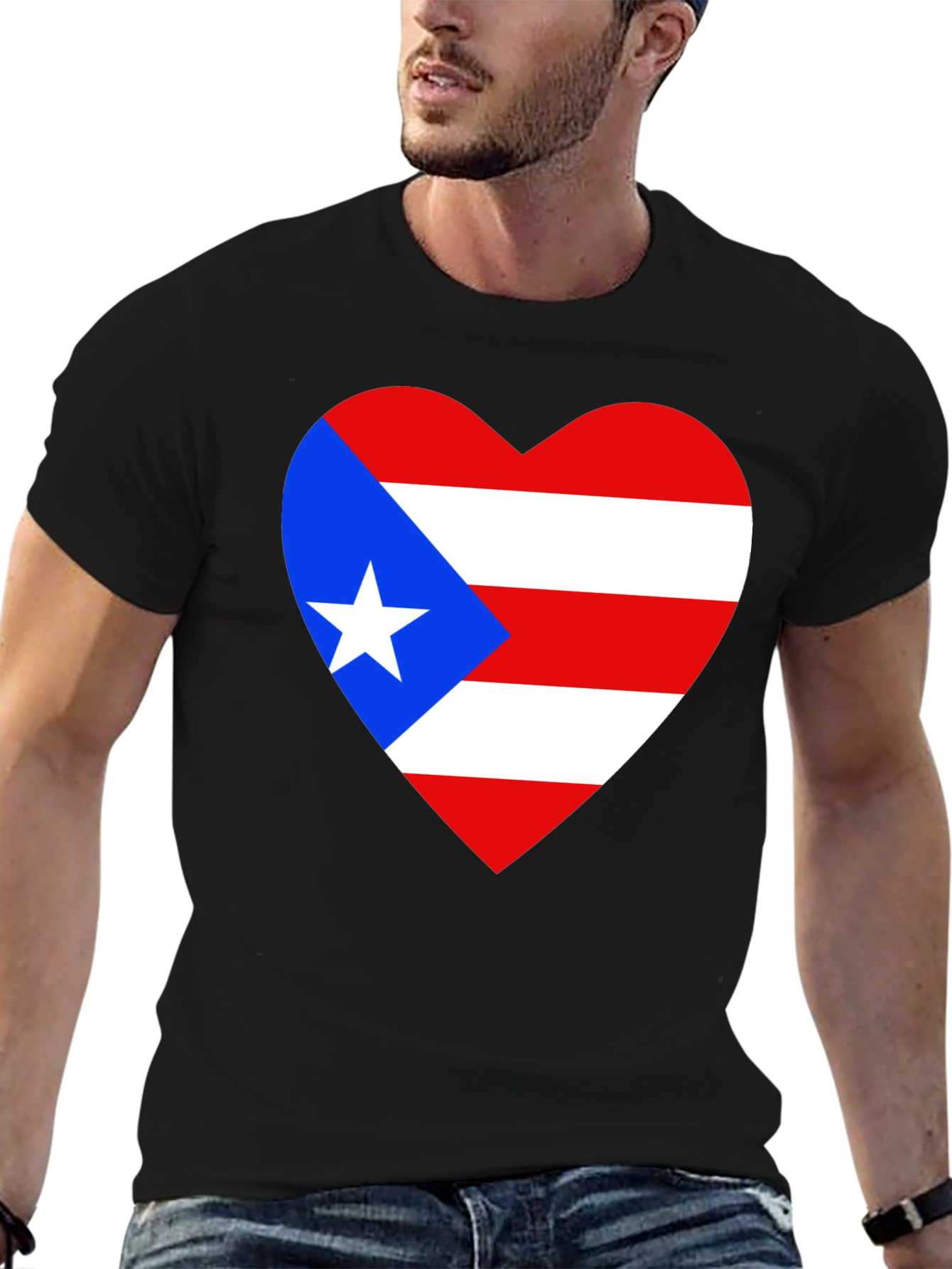 Puerto Rico Heart Flag Graphic T-Shirt - Black