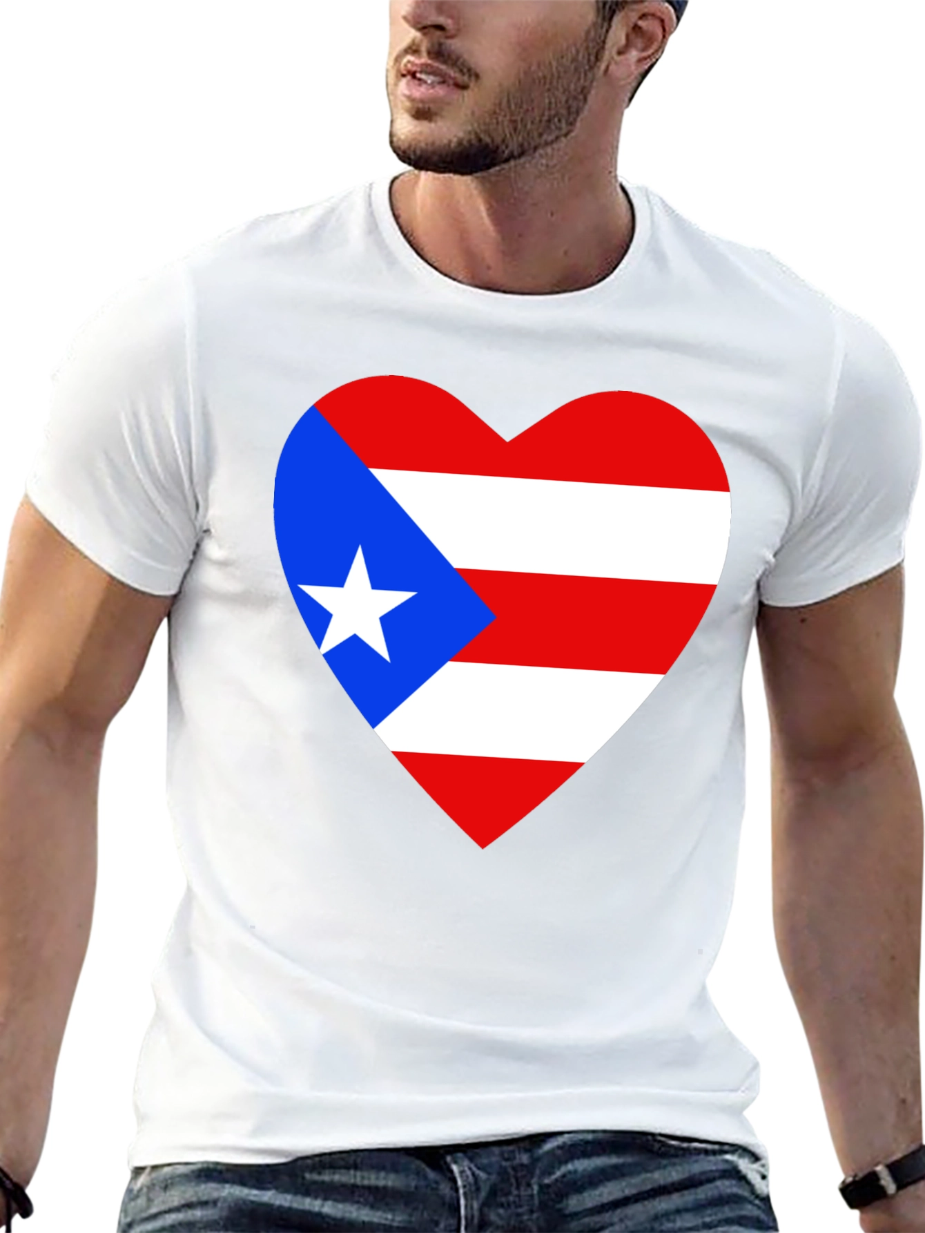 Puerto Rico Heart Flag Graphic T-Shirt - Black