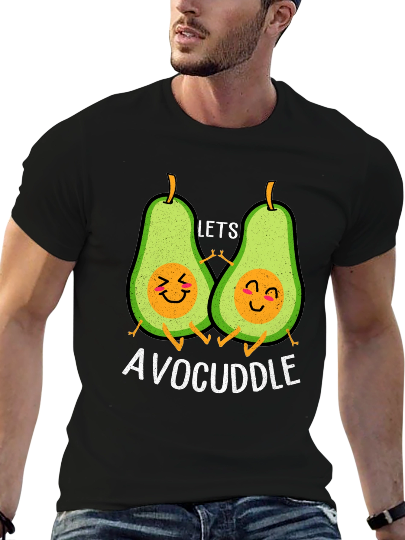 Avocuddle Black T-Shirt: Cute Avocado Cartoon Graphic Tee