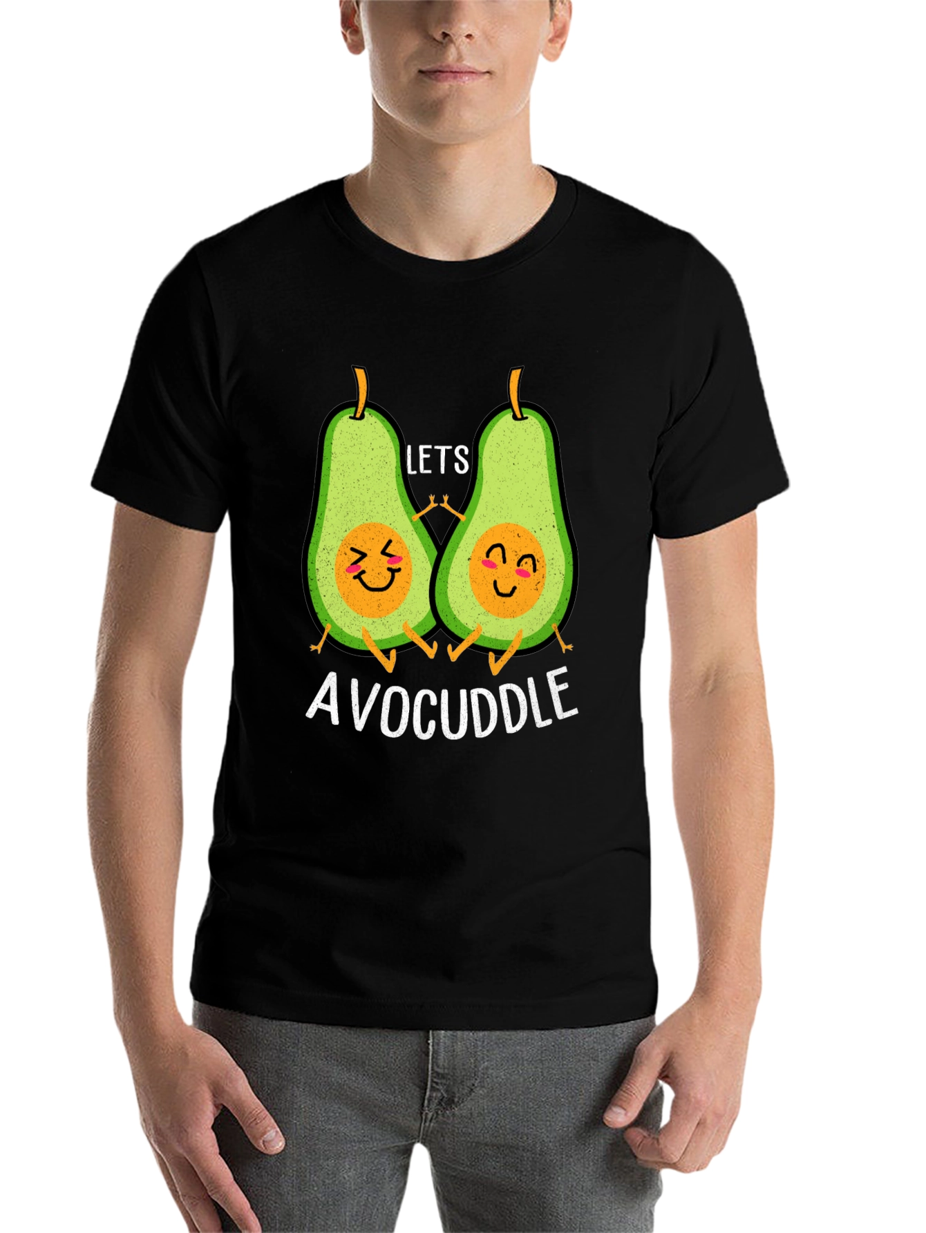 Avocuddle Black T-Shirt: Cute Avocado Cartoon Graphic Tee