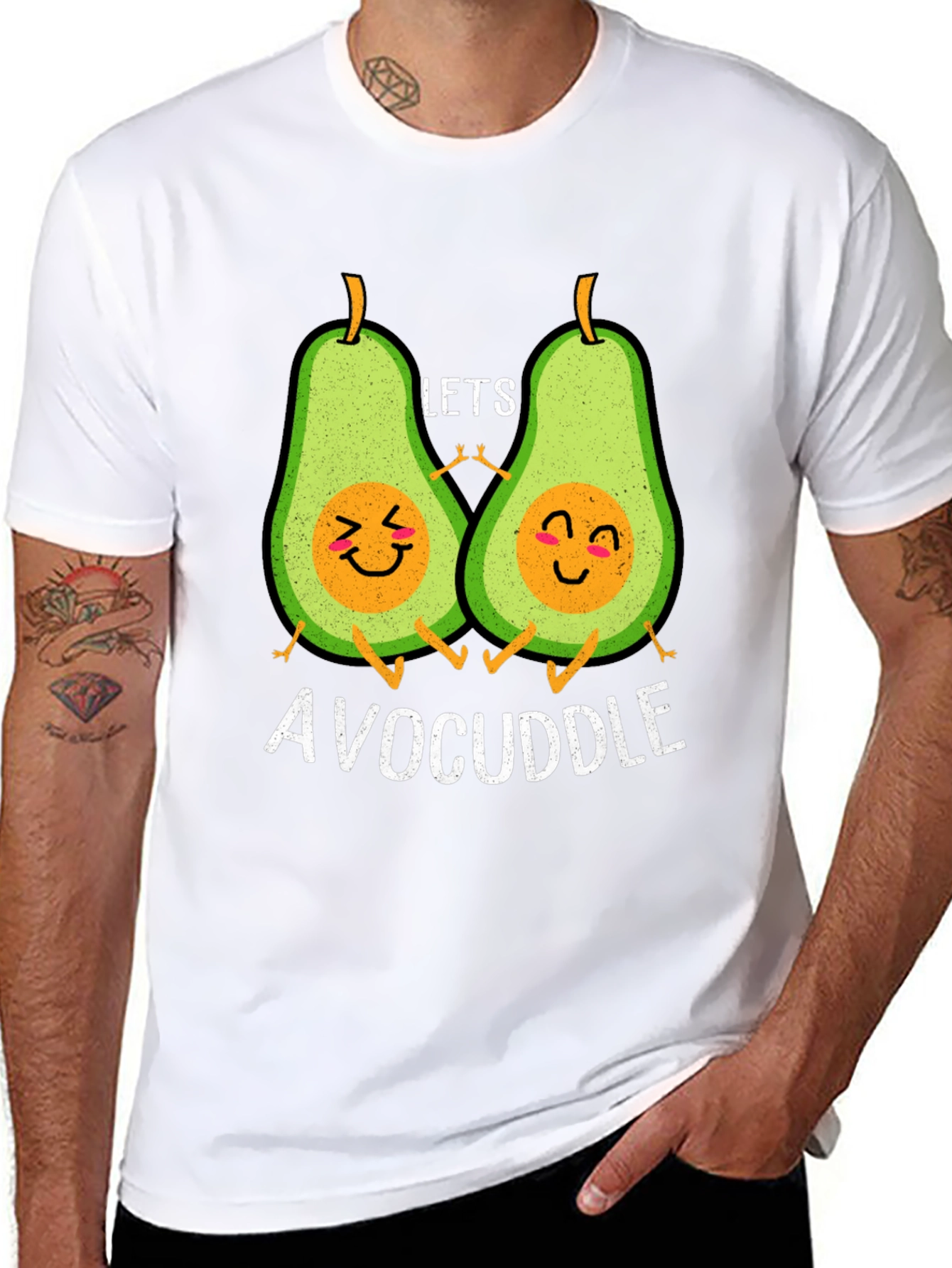 Avocuddle Black T-Shirt: Cute Avocado Cartoon Graphic Tee