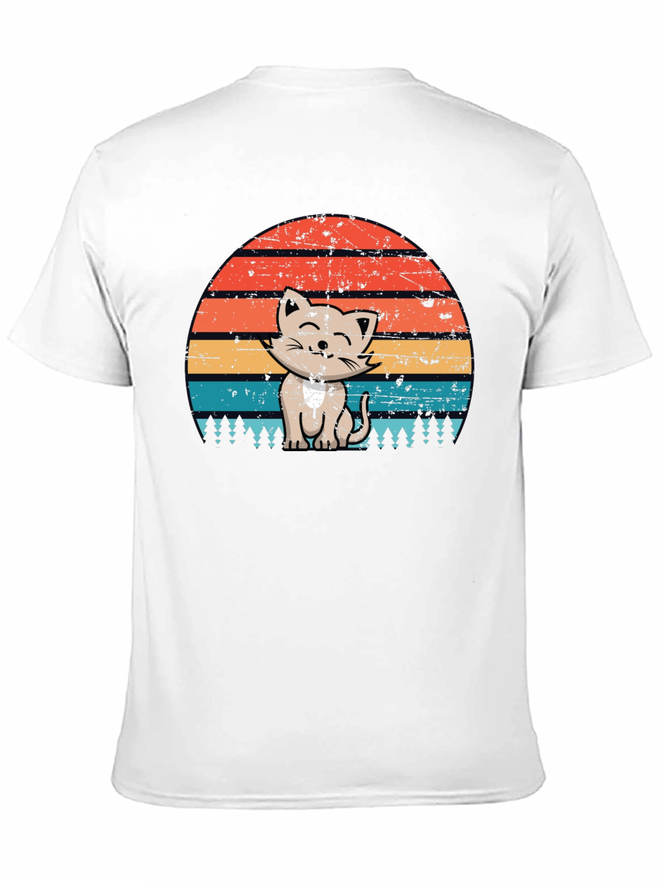 Retro Cat Sunset Graphic Tee - Black