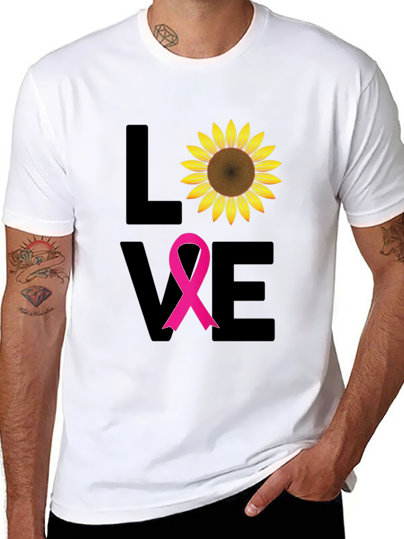Love Sunflower Breast Cancer Awareness T-Shirt