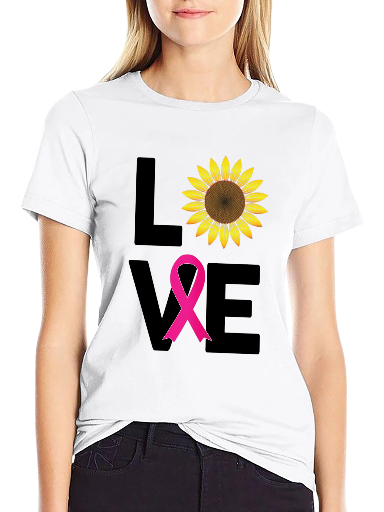 Love Sunflower Breast Cancer Awareness T-Shirt
