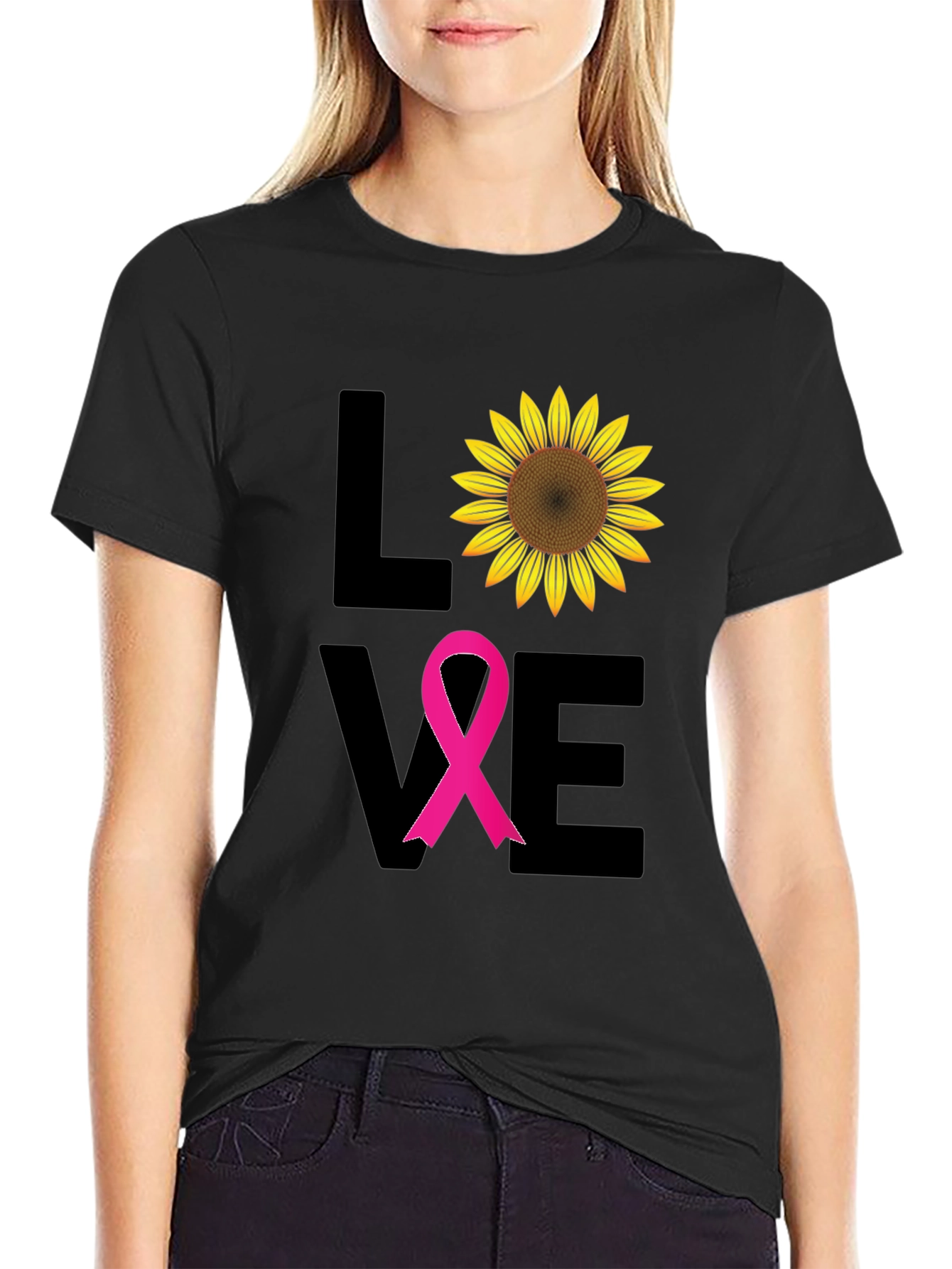 Love Sunflower Breast Cancer Awareness T-Shirt