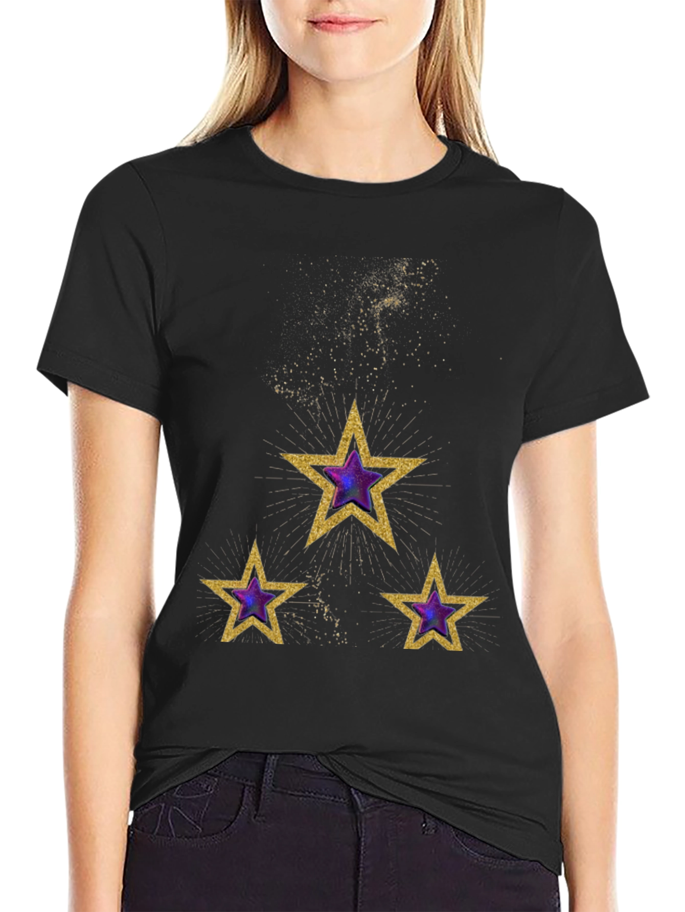 Celestial Star T-Shirt - Gold and Purple Galaxy Design