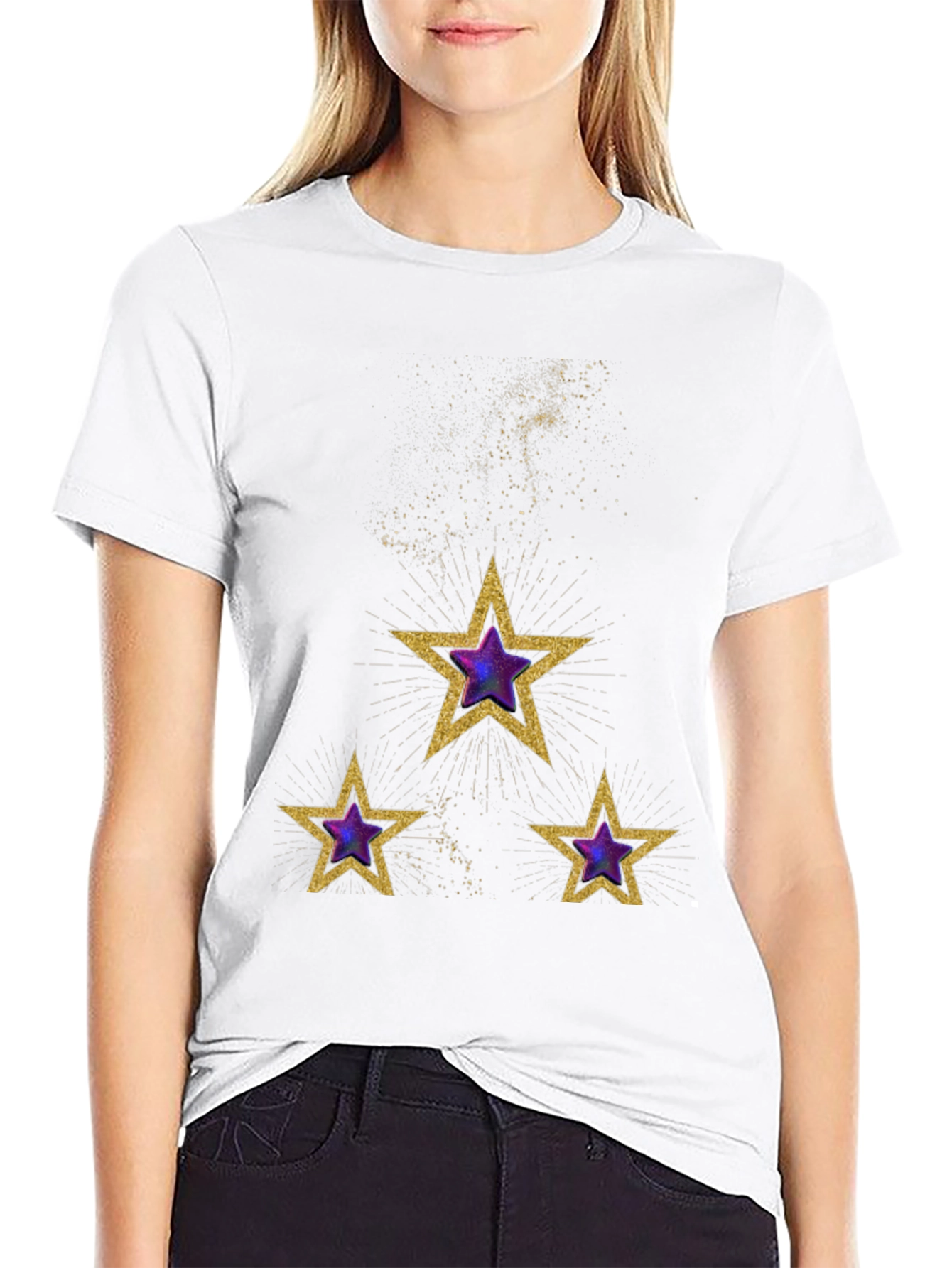 Celestial Star T-Shirt - Gold and Purple Galaxy Design
