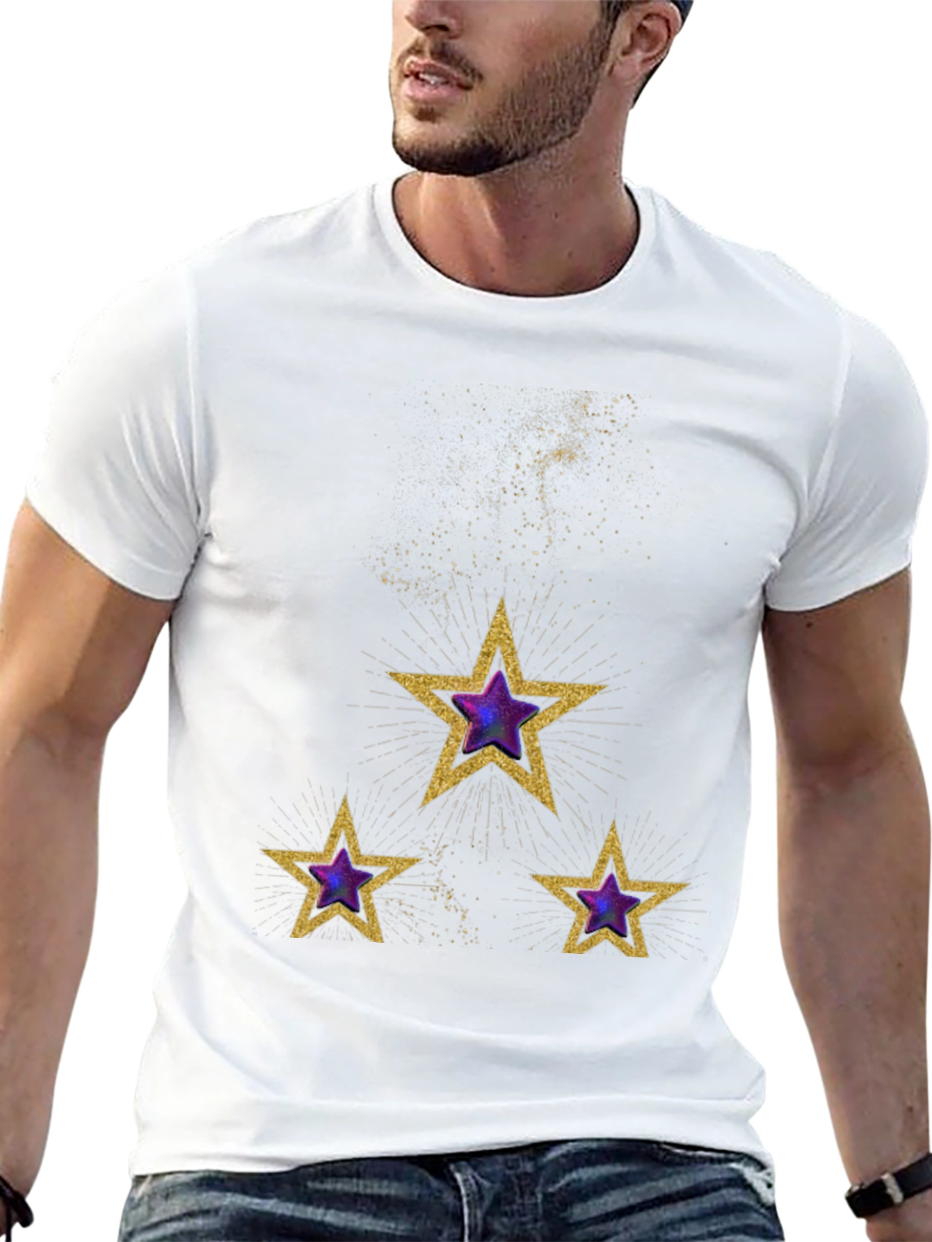 Celestial Star T-Shirt - Gold and Purple Galaxy Design