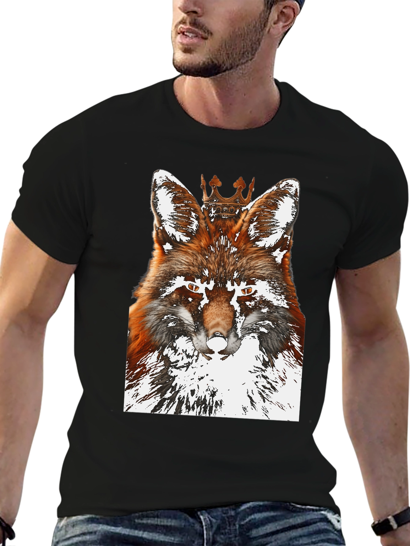 Fox King Graphic Tee - Stylish Mens Black T-Shirt