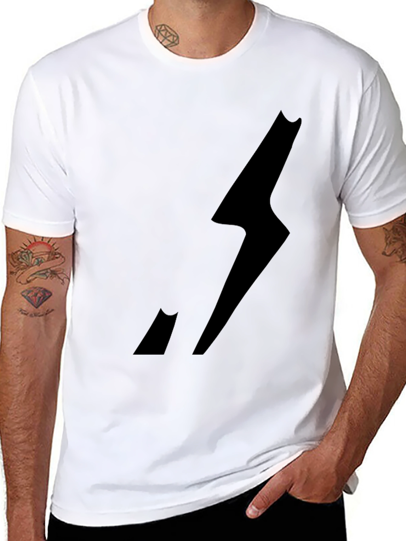 Mens Black Graphic Tee - Lightning Bolt Design