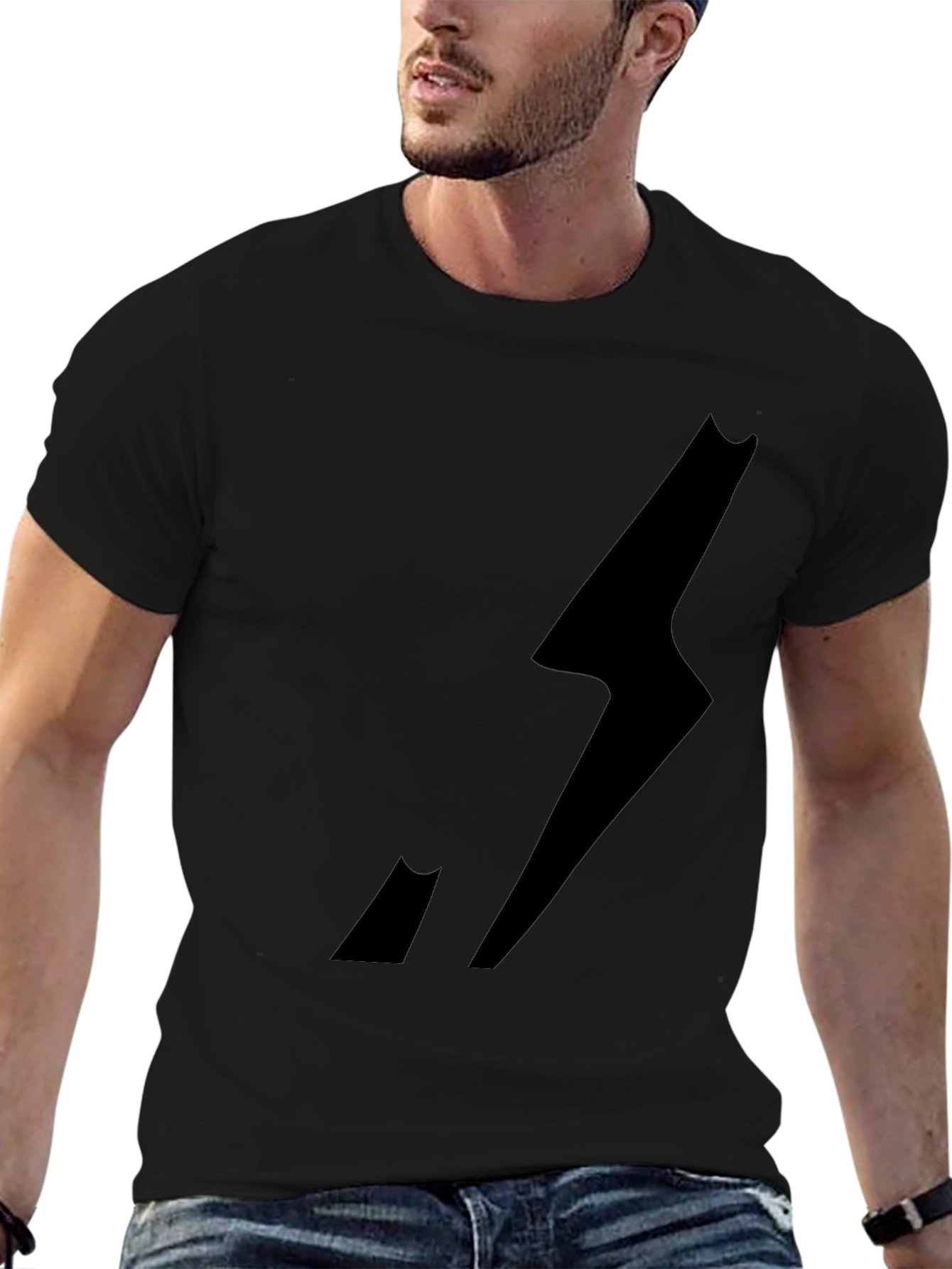Mens Black Graphic Tee - Lightning Bolt Design